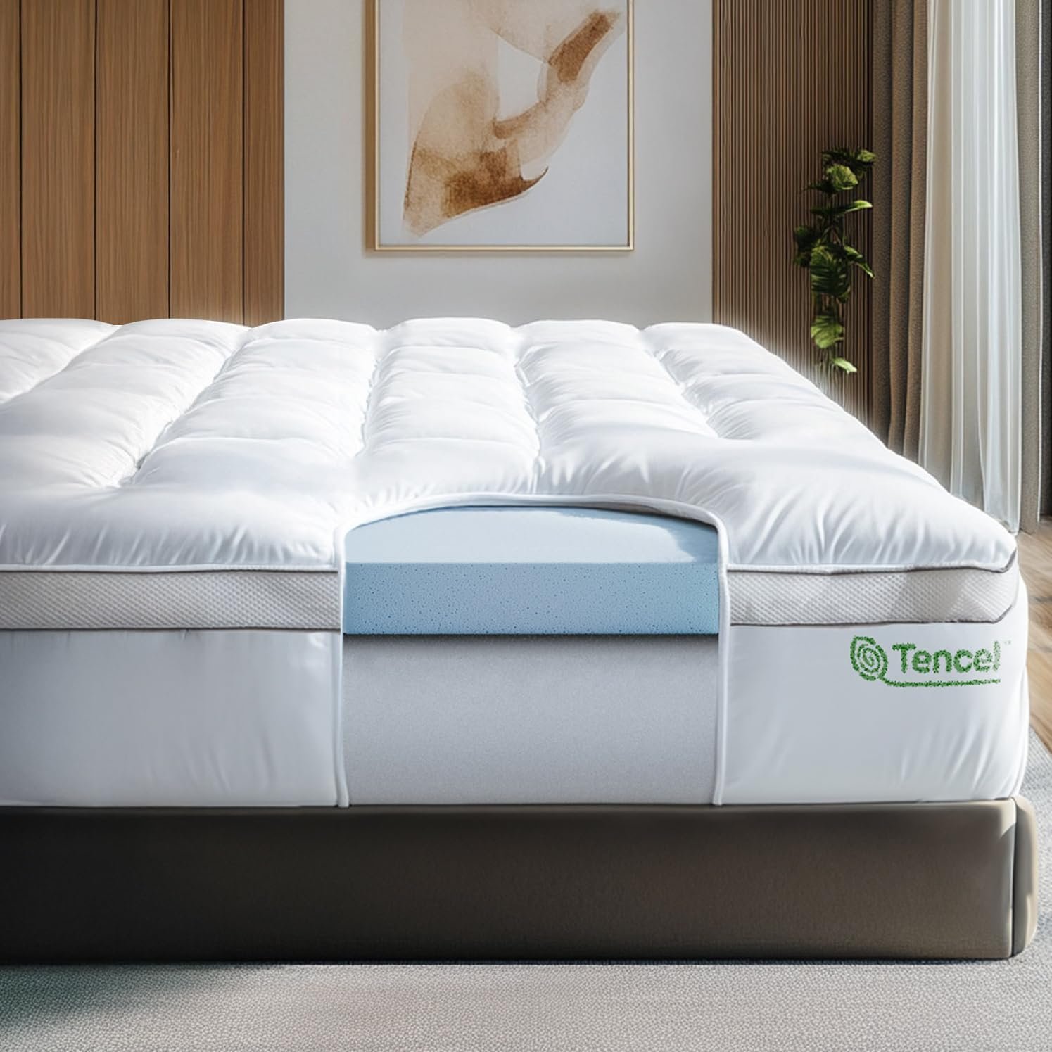 ViscoSoft 4 Inch Pillow Top Memory Foam Mattress Topper Queen – Cooling Hybrid Lux Dual Layer Mattress Pad – CertiPur-US Certified