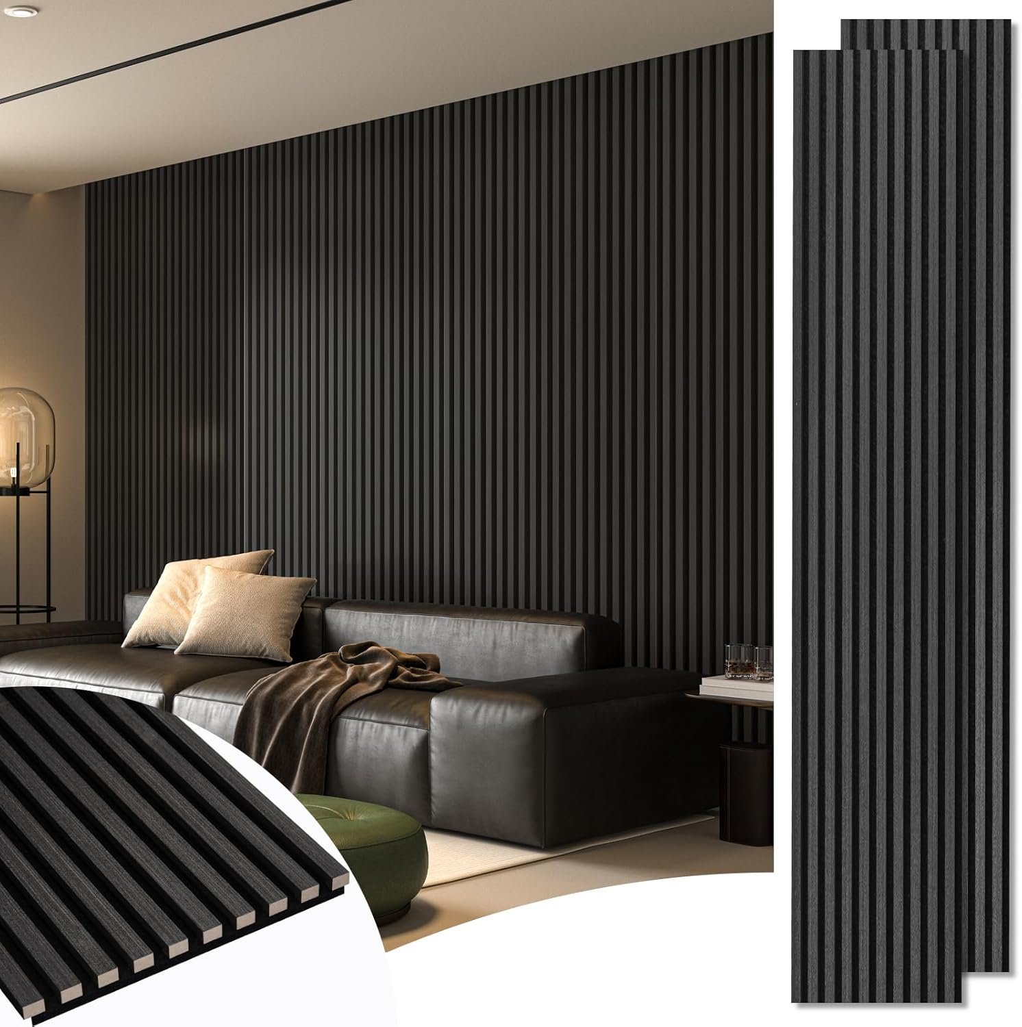 Art3d 2-Pack 108″ x 12″ Acoustic Wood Panels for Wall, Soundproof Wood Slat Panel for Wall and Ceiling, 3D Fluted Sound Absorbing Paneling for Interior Wall Decor, Living Room, Bedroom – Blackwood