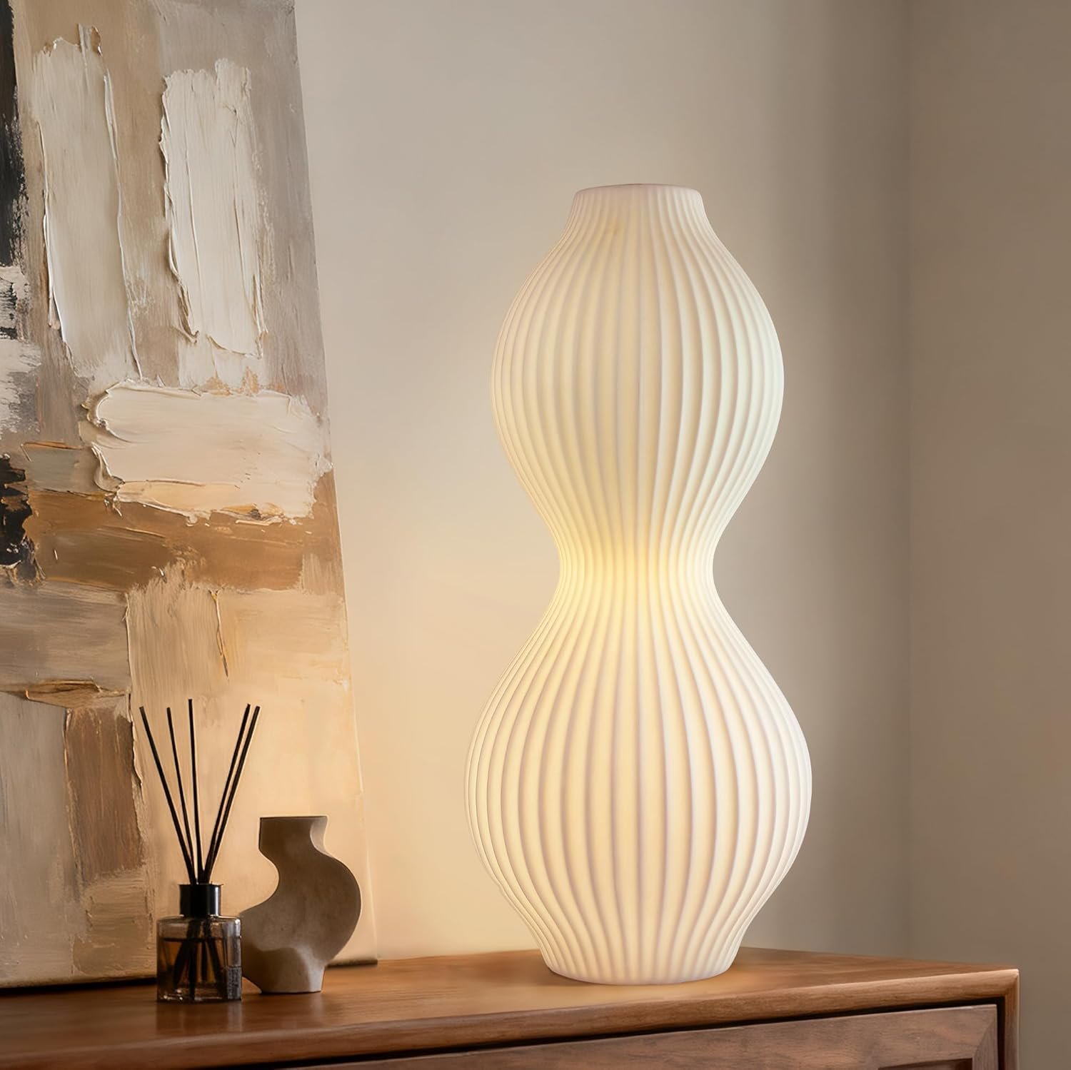 RONDURE 15.8″ Modern Ceramic Table Lamp, Fully Dimmable Modern Bedside Lamps for Bedroom, Living Room and Nightstand, White Translucent Ceramic Shade, Warm Ambient Lighting, Corded, Bulb Included