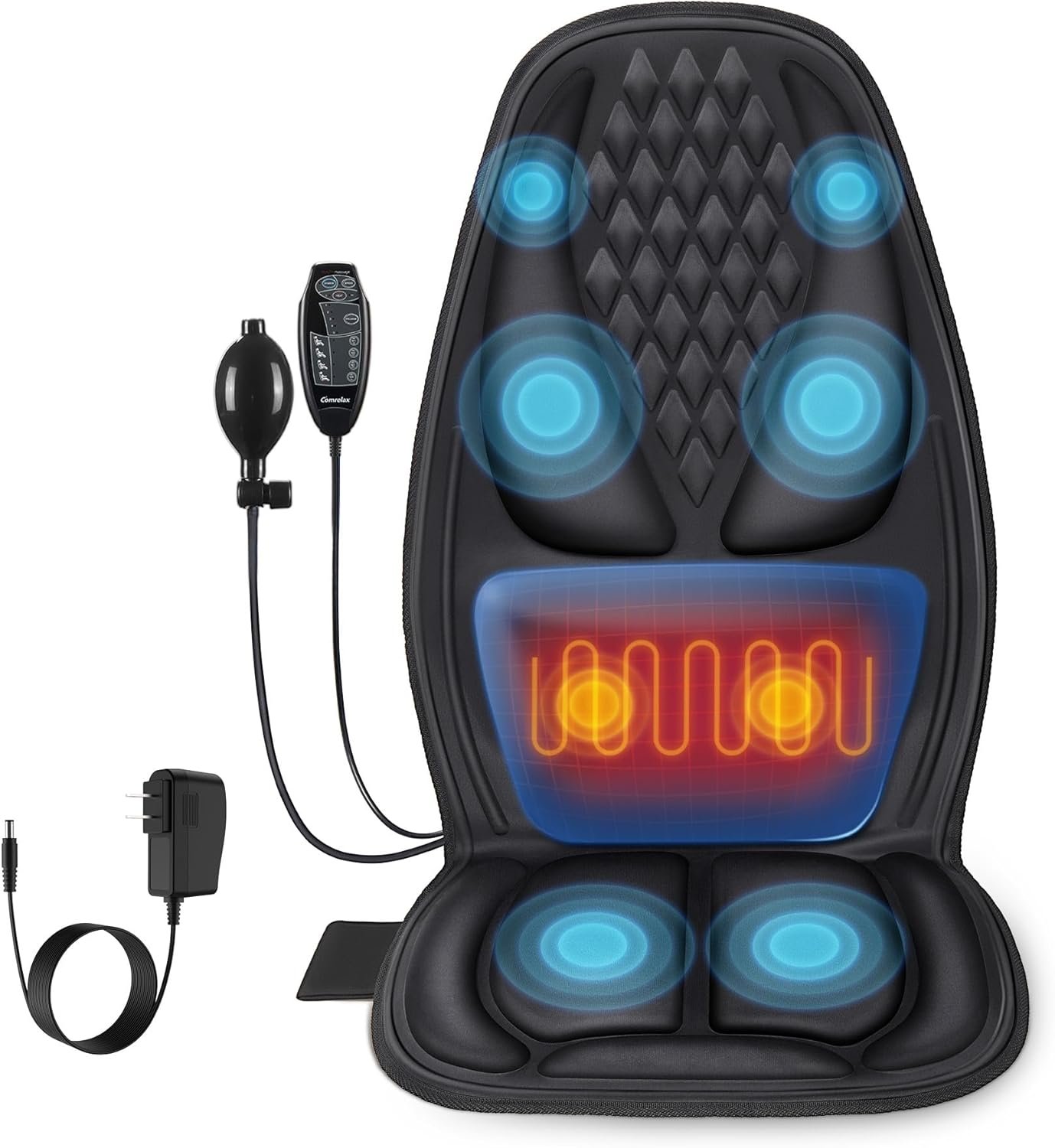Back Massager with Heat, Massage Seat Cushion with 3D Back Support, 8 Vibrating Motors Massager Chair Pad for Full Body Pain Relief, Ideal Gift for Mother’s Day/Lover/Parents/Friends