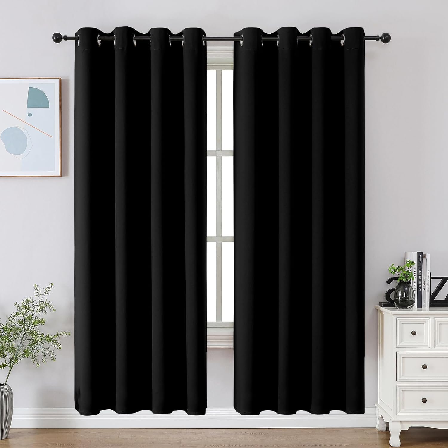 CUCRAF Black Blackout Curtains 72 Inches Long, Thermal Insulated Noise Reducing Grommet Window Drapes for Bedroom & Living Room(52×72 Inch, 2 Panels)