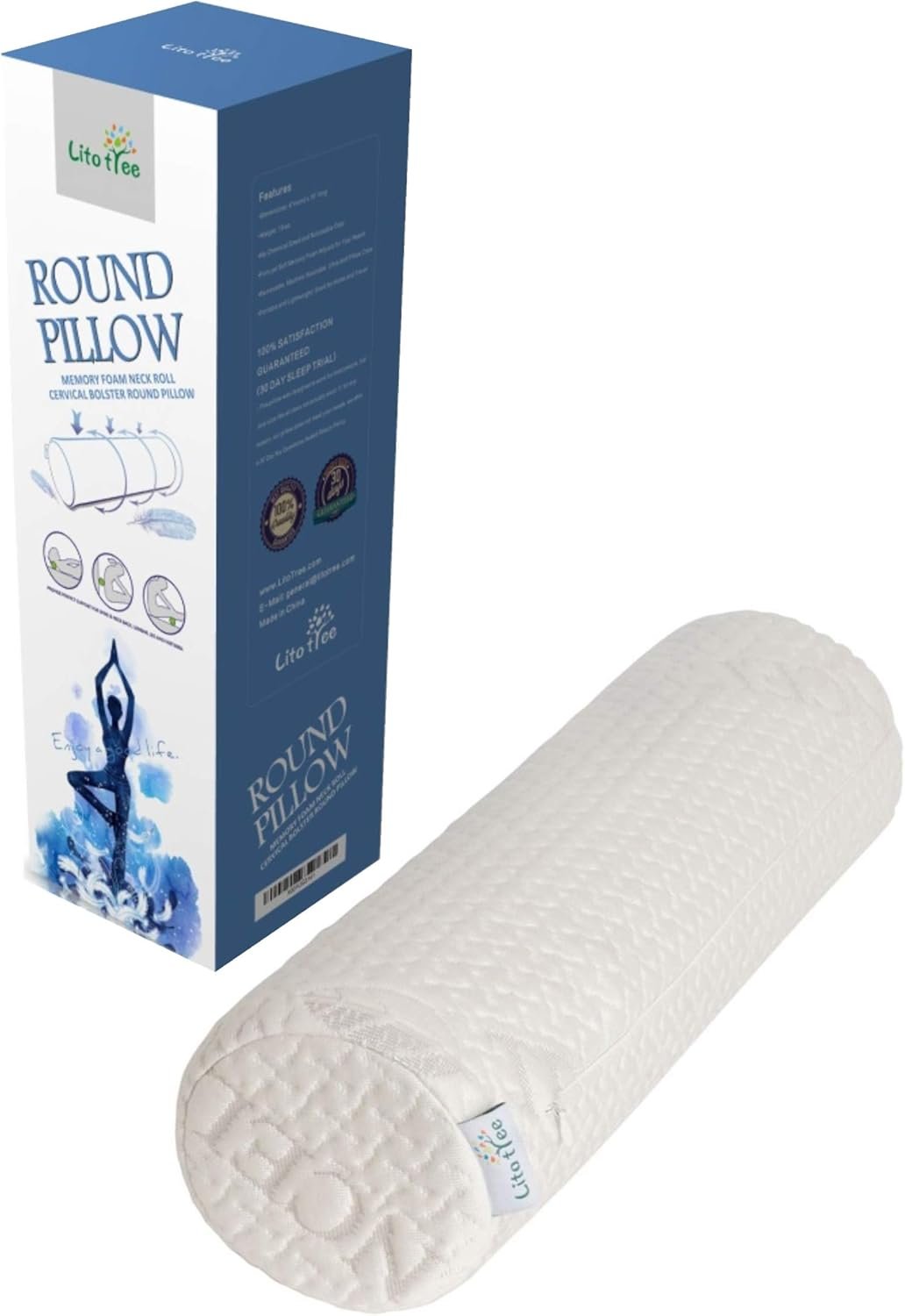 Comfort Memory Foam Neck Roll and Cervical Bolster Round Pillow with Removable Washable Soft Cover for Spine and Neck Back Lumbar Leg Vertebra Support (18×6 inch Pillow)