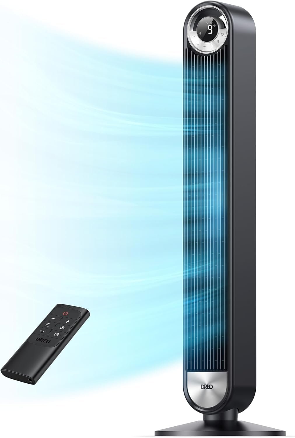DREO Tower Fan for Bedroom, Upgraded DC 9 Speeds 20dB Ultra-Quiet Floor Fan, 90° Oscillating Fans with 28ft/s Velocity, 12H Timer, Standing Fan, Bladeless Fan Powerful for Home Office Room