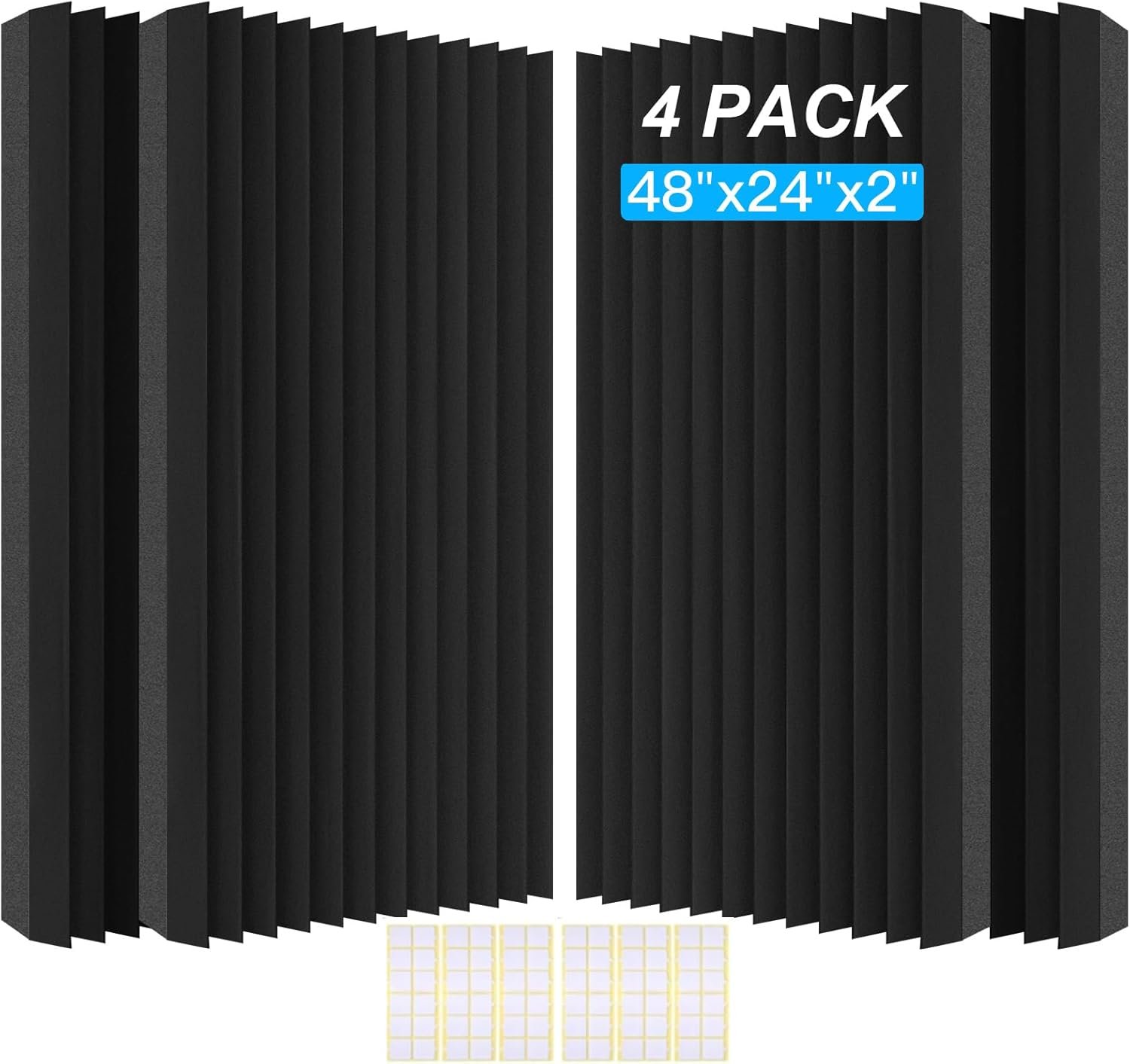 4 Pack Acoustic Foam Panels, 48 x 24 x 2″ Sound Proof Foam High Density Studio Wedge Tiles Fire Resistant Acoustic Panels for Home Office, Recording Room, Studio (Black, Black 4 Pack)