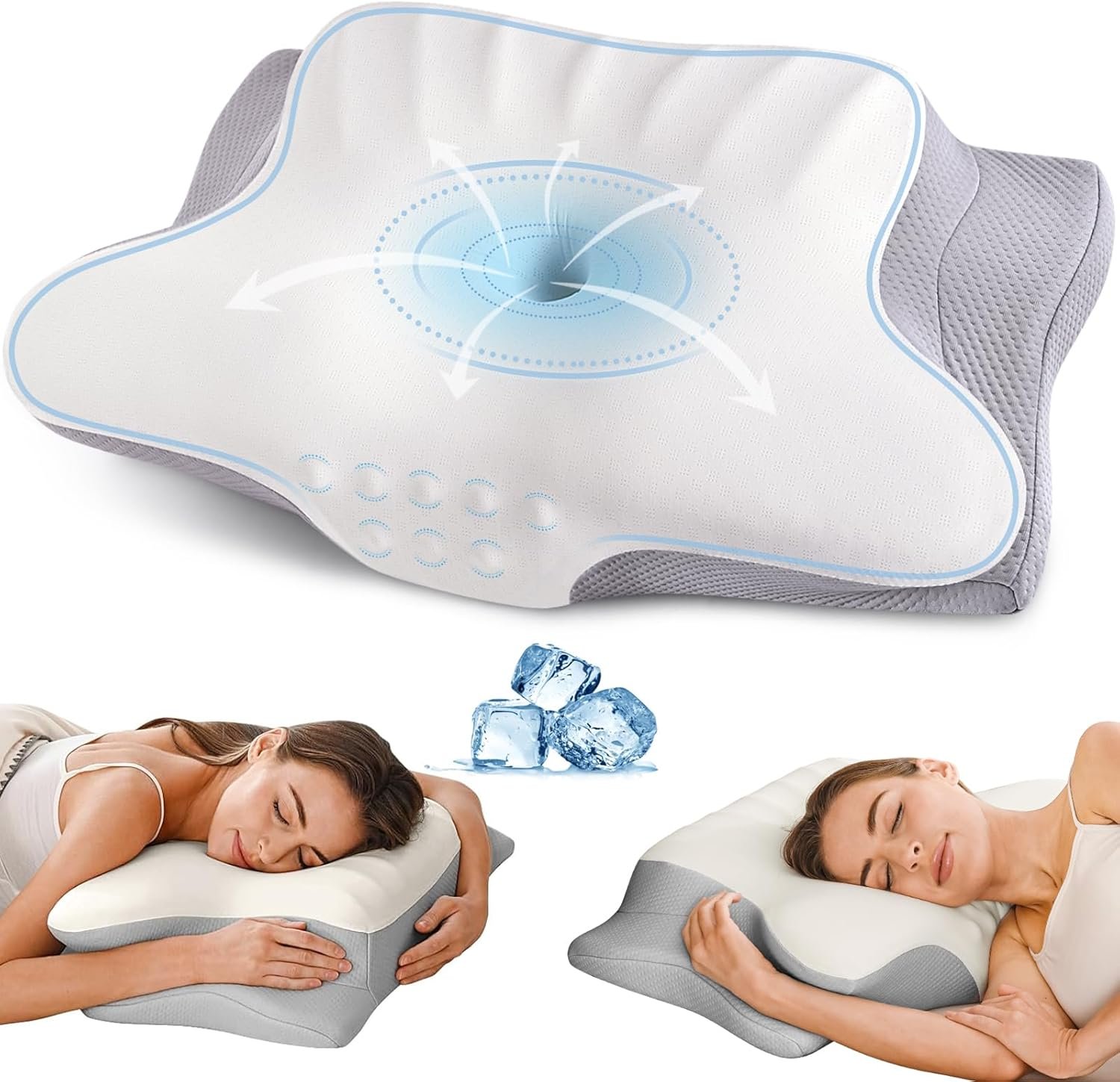Ylekto Cervical Neck Pillow for Pain Relief, Ergonomic Pillow Side Sleeper Pillow for Sleeping, Contour Memory Foam Pillows with Cooling Pillowcase Orthopedic Bed Pillow for Back Stomach Sleepers