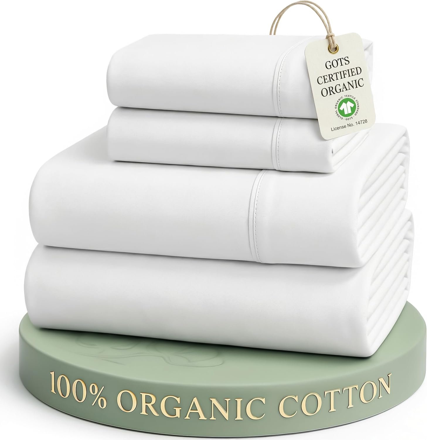 LANE LINEN Eco Friendly 100% Organic Cotton Queen Sheet Set, Soft & Comfy Fully Elasticized 15″ Deep Pocket Bed Sheets, Low Pill Naturally Cooling Machine Wash Sábanas Queen- White Bed Sheets
