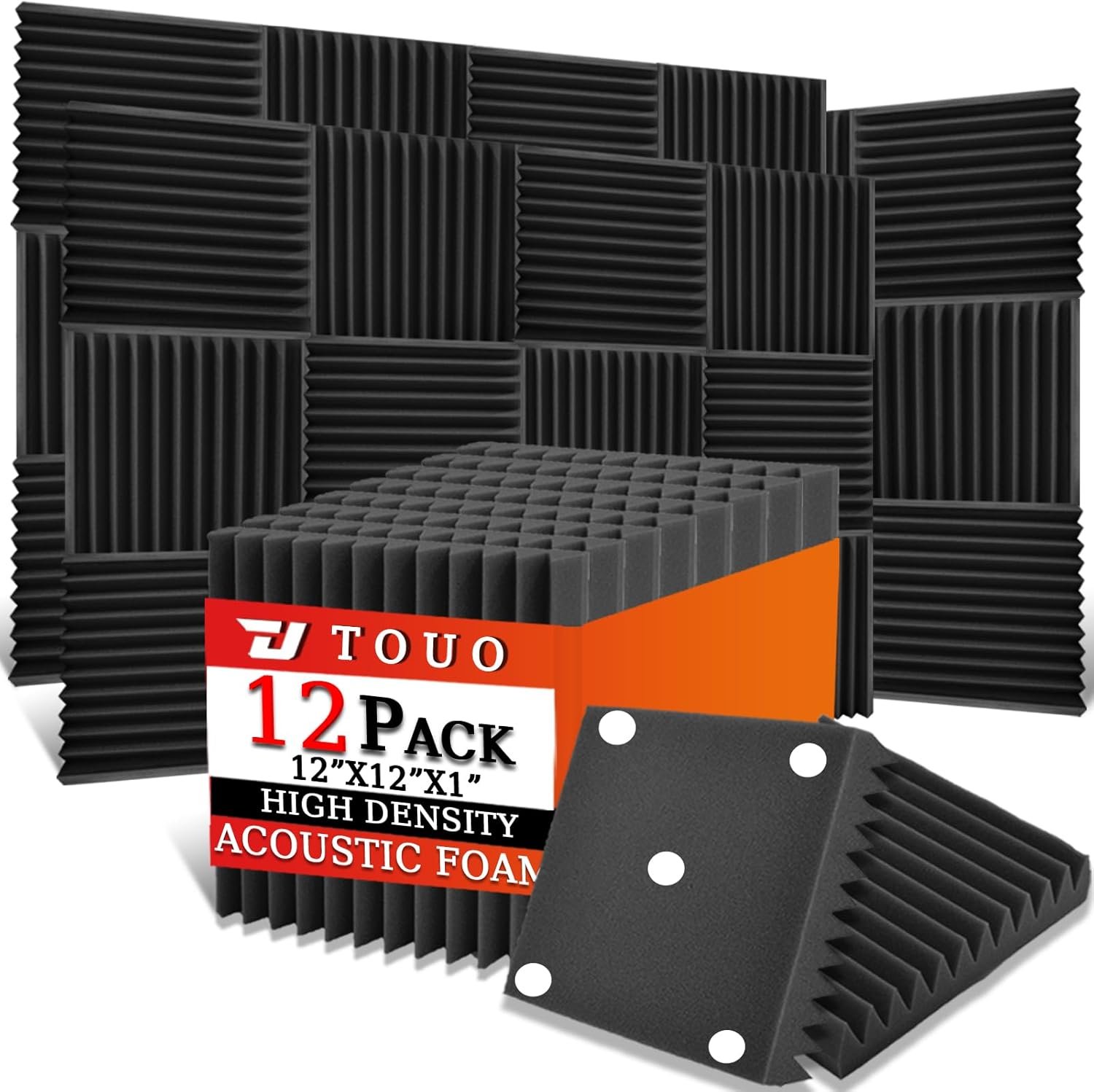 12 Pack Acoustic Panels – Sound Proof Foam Panels for Wall 12″x12″x1″, Flame Retardant Wedge Acoustic Foam, High-Density Sound Absorbing Panels for Home Studio(Black, 1″ Thick 12 Pack)