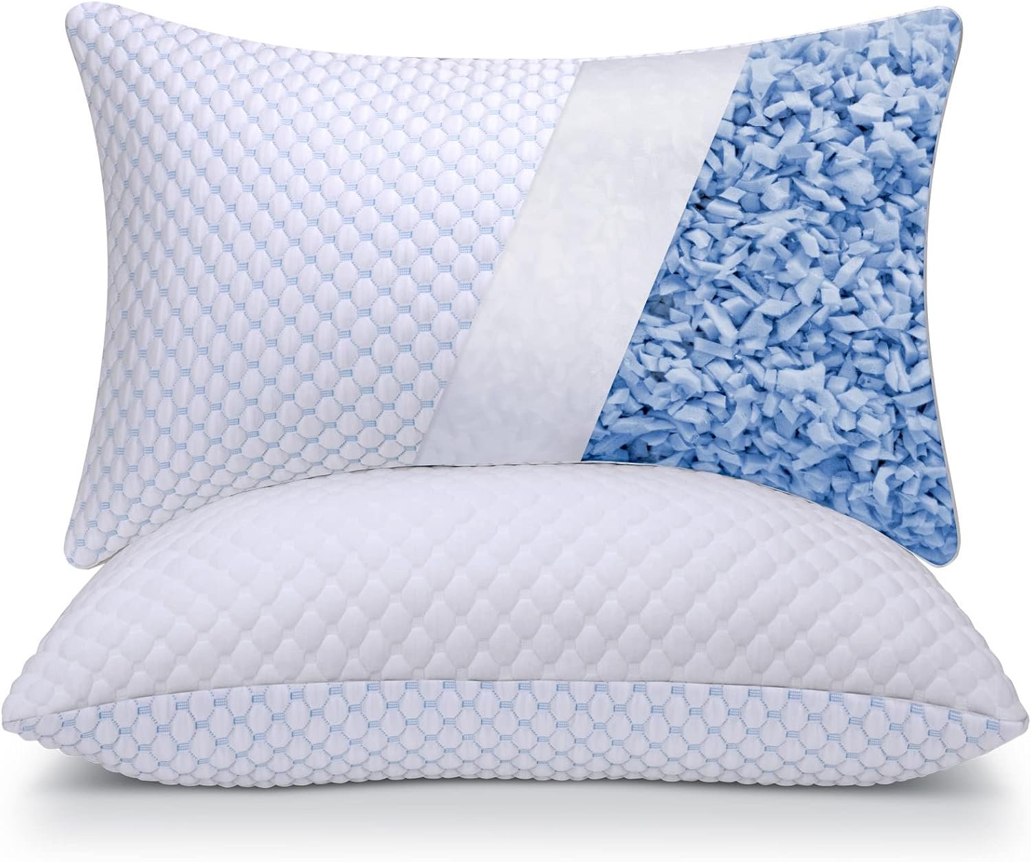 OSBED Cooling Adjustable Shredded Memory Foam Pillows Queen Size Set of 2 – Temperature-Regulating for All Sleepers with Dual Airflow Ventilation(CertiPUR-US & Hypoallergenic & Machine Washable)