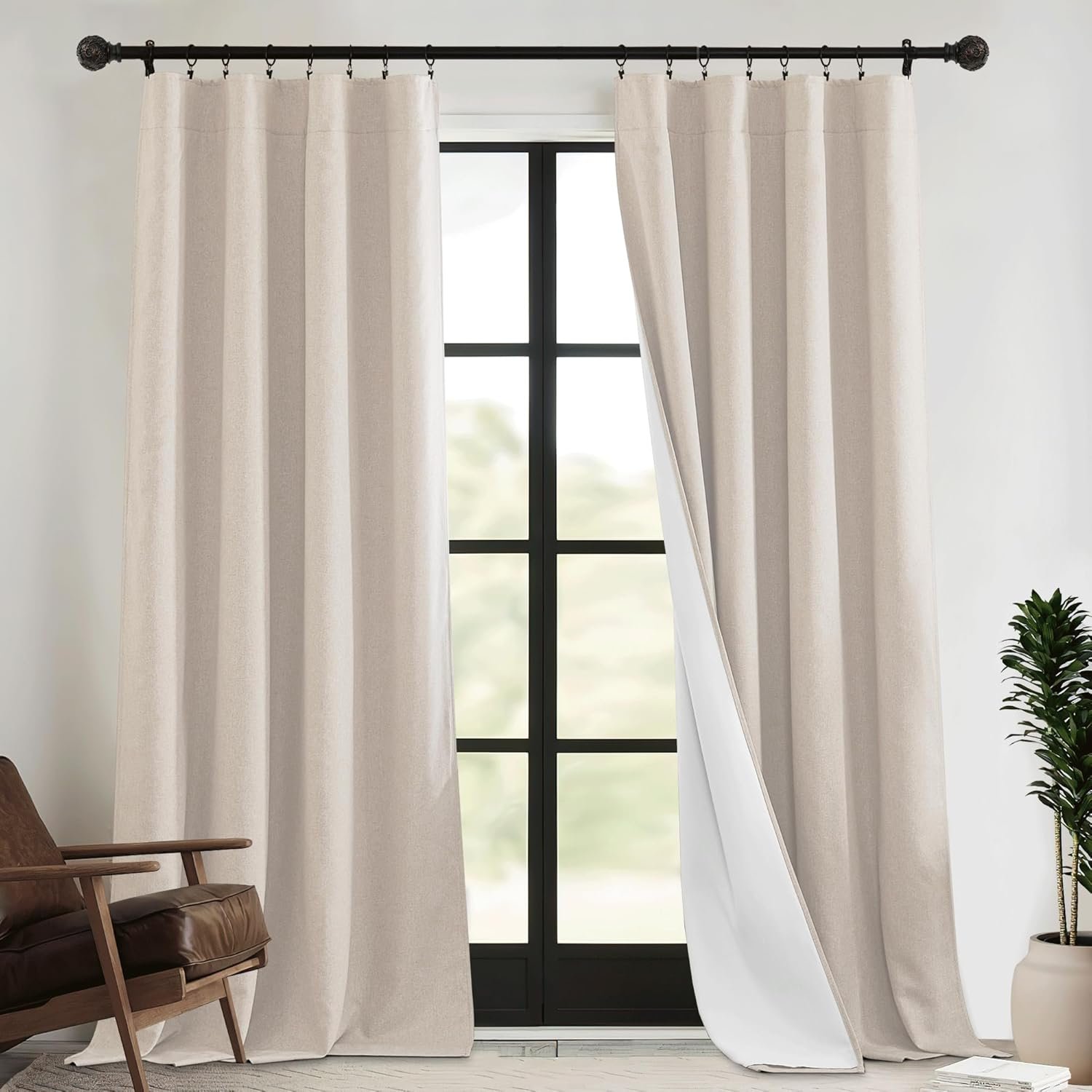 RYB HOME 4 in 1 Set Dust Filter – Soundproof – Blackout – Insulating, Energy Efficiency Linen Curtains for Kids Bedroom Living Room Divider Apartment Hotel Office Theatre, Taupe, W 52 x L 84, 2 Pcs