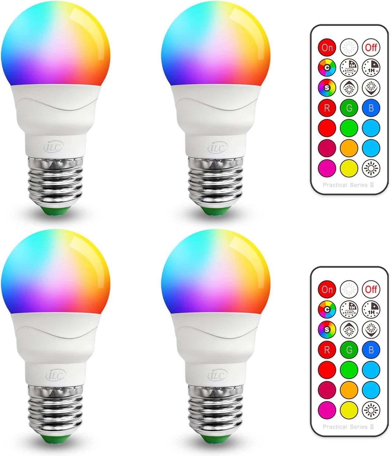 ILC RGB LED Light Bulb, Color Changing Light Bulb, 40W Equivalent, 450LM, 2700K Warm White 5W E26 Screw Base RGBW, A15 Color Lights Bulb – 12 Color Choices – Timing Infrared Remote Control (4 Pack)