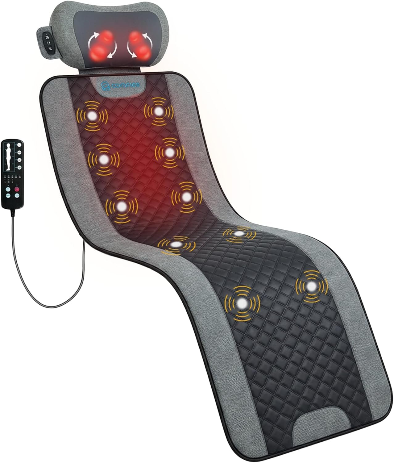 COMFIER 10-Motor Vibration Massage Mat with Detachable Shiatsu Neck Pillow – Full Body Heating Massage Pad, 5 Modes & 3 Intensities, Auto Shut-Off, Home Relaxation, Mothers Day Gift
