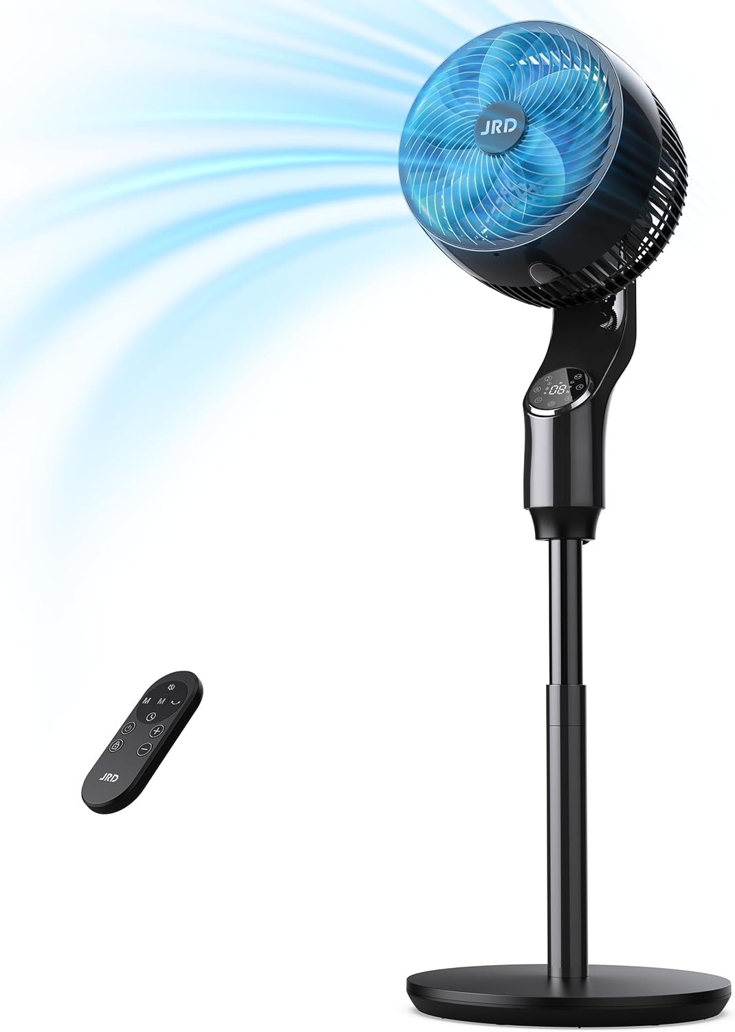 JRD Fan for Bedroom, 70° Oscillating Standing Fan, 100ft Quiet Pedestal Fans for Home Office, 85° Manual Vertical, Touch+Remote, 24H Timer,32 Wind Speeds, 39-43″ Adjustable Height, Air Circulator