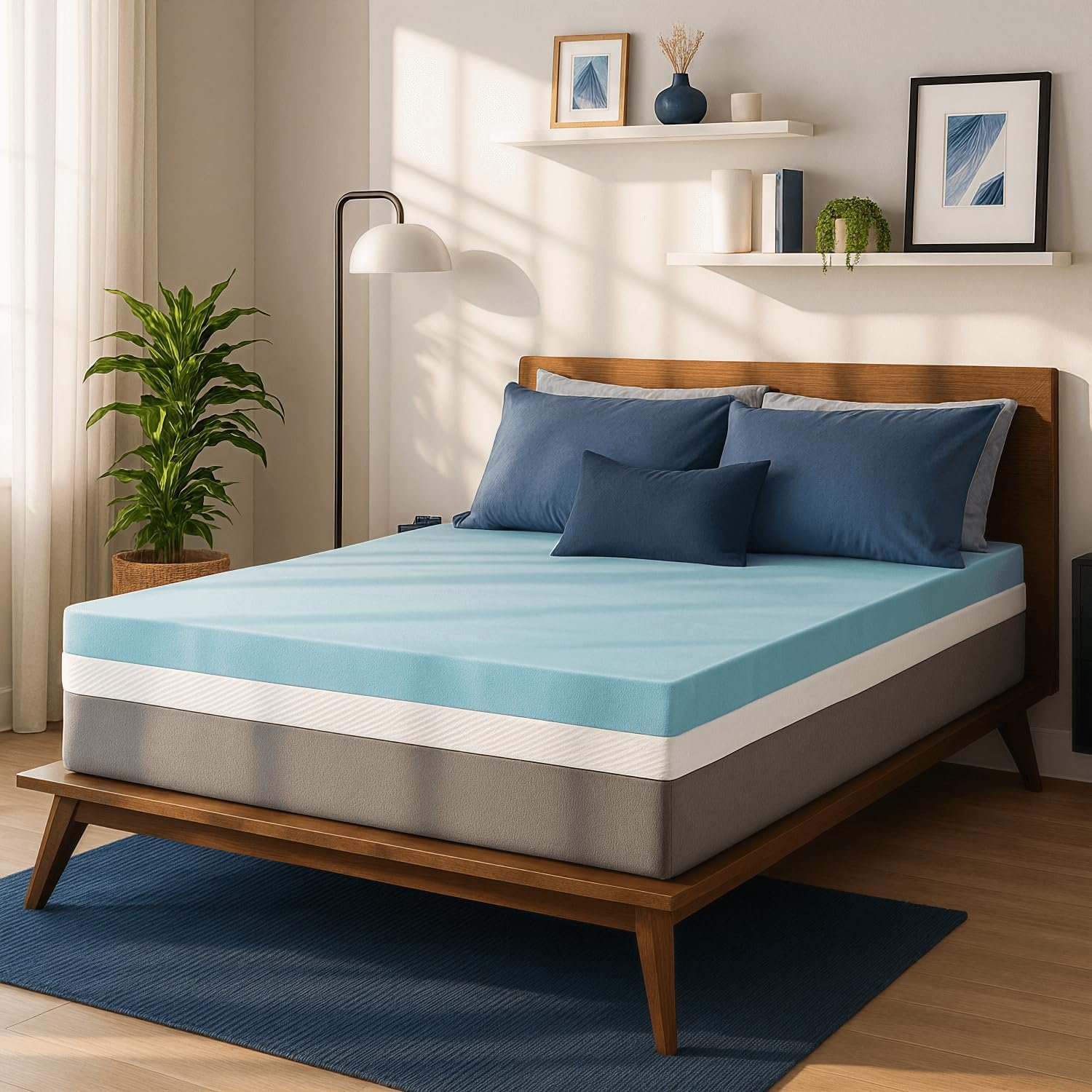 Sure2Sleep Gel Swirl Memory Foam Mattress Topper – 2 Inch, Pressure Relieving, Cooling Comfort – Made in The USA & CertiPUR-US Certified – Softens Firm Beds and Extends Mattress Life – Queen Size