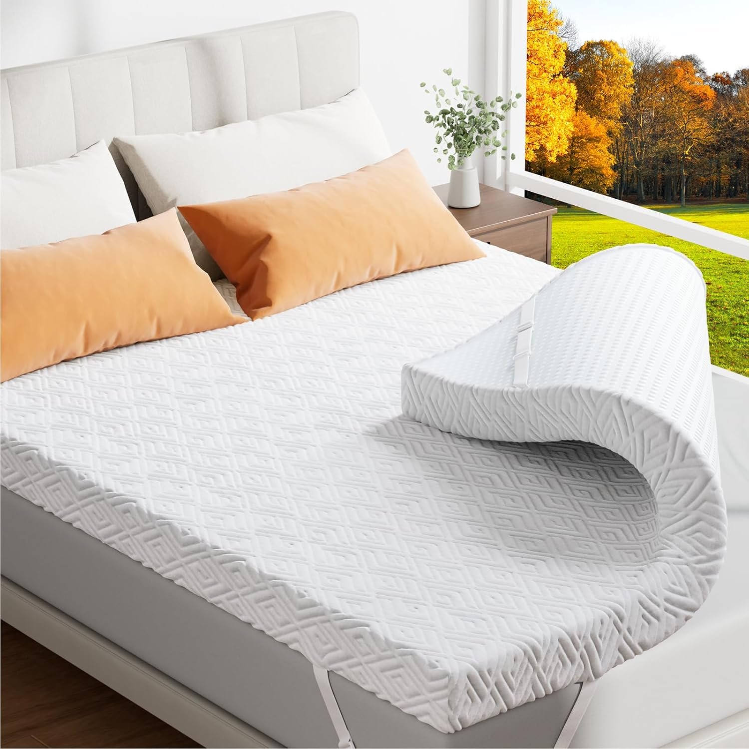 Memory Foam Mattress Topper – 3 Inch Gel Mattress Pad for Pressure Relief, Premium Soft Cooling Sleep Bed Topper, Non-Slip Design with Removable & Washable Cover (White, Queen)