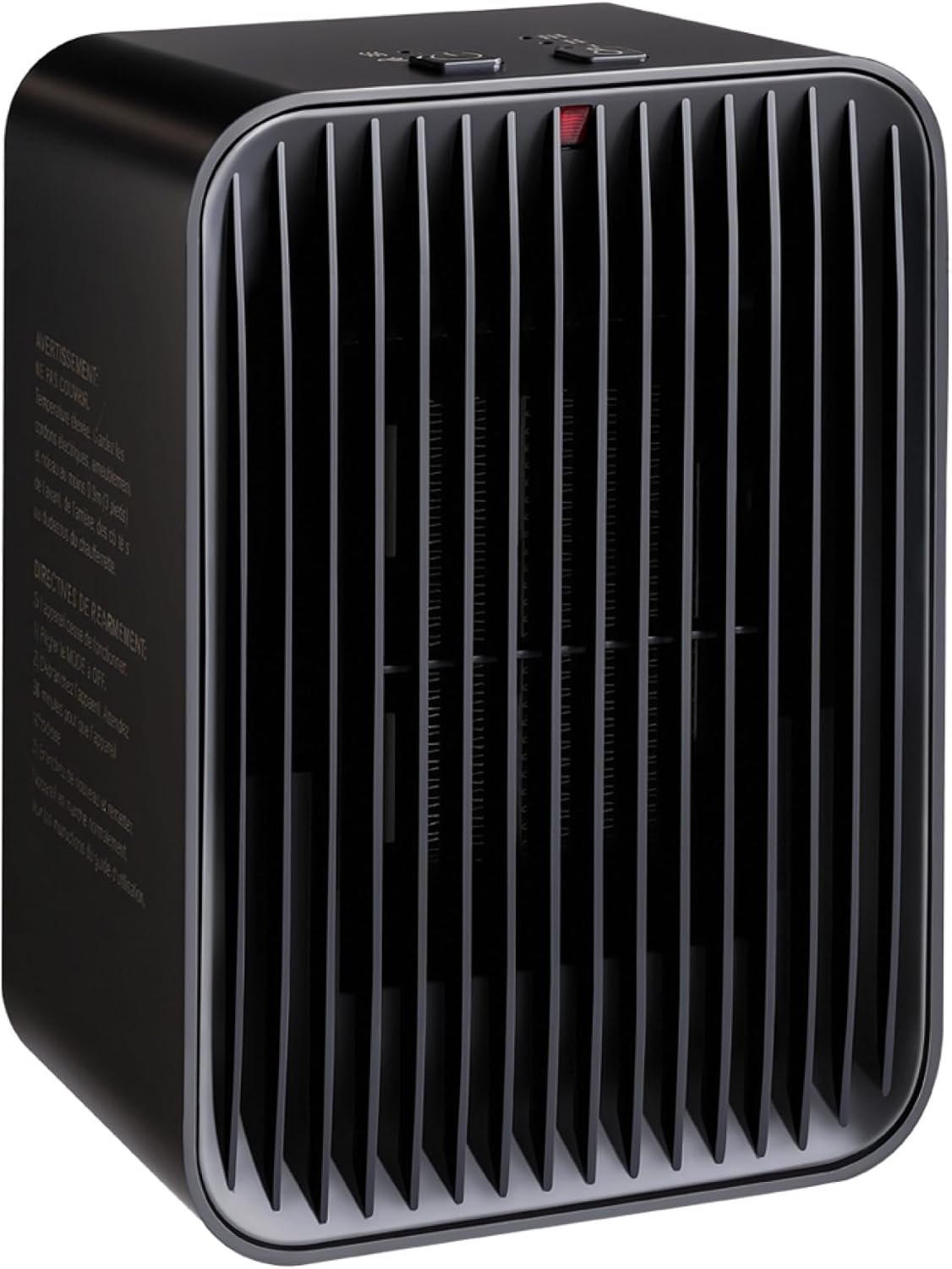 Amazon Basics Portable Ceramic Space Heater, Small Electric Heater for Indoor Use With 3 Heat Settings, Temperature Control, Lightweight (1.7 LBS), 520 w, Black, 5.1″L x 3.5″W x 7″H