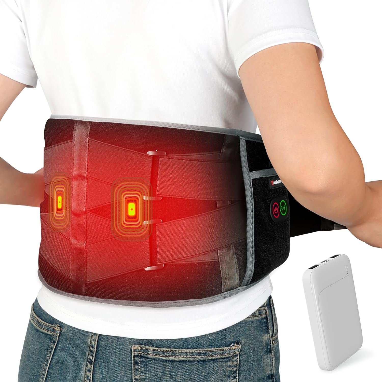 Comfytemp Cordless Heating Pad with Massager for Back, Portable Lower Back Massager FSA Eligible HSA Rechargeable Wireless Electric, Mothers Day Gifts for Women Mom Men Dad Seniors 3 Heat 30mins Off