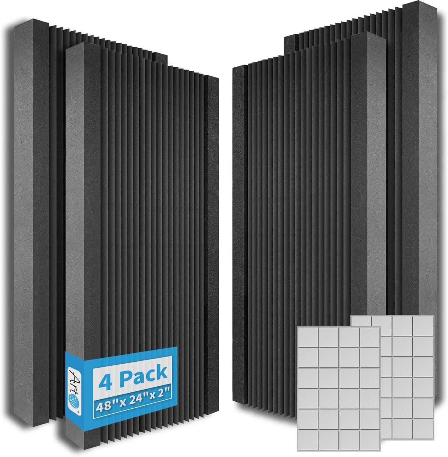Art3d 4-Pack Wedge Design Acoustic Foam Panels, 48″ x 24″ x 2″ High-Density Soundproof Foam Wall Panels for Wall, Ceiling, Quick-Recovery Noise Dampening Panels for Office, Studio and Home