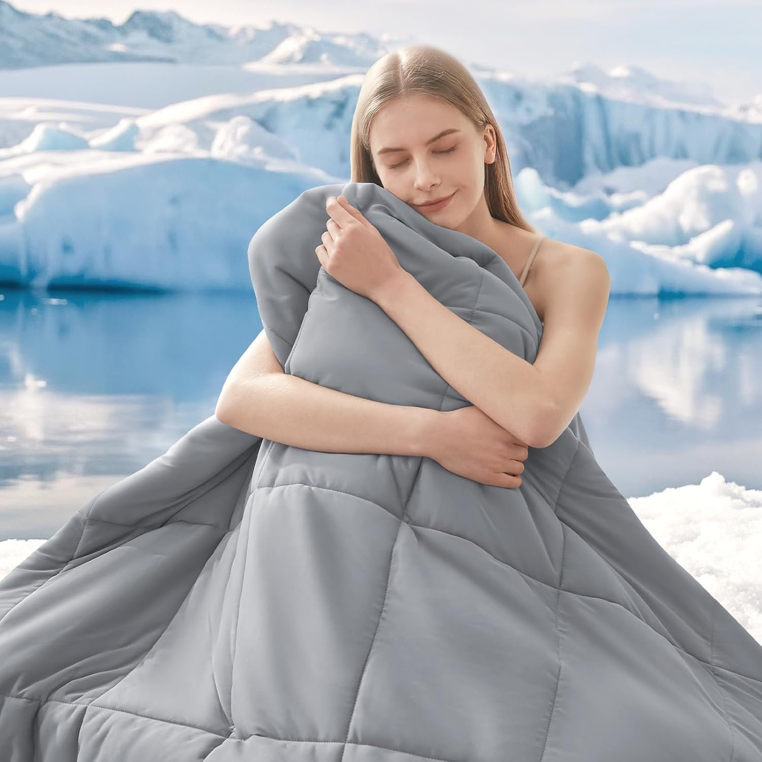 HYLEORY Cooling Comforter Queen Size – Summer Cooling Blanket for Hot Sleepers/Night Sweats, Double-Sided Cold Touch Silky Ice Comforters, Breathable Lightweight Beddings, Cool Gray, 90″x90″