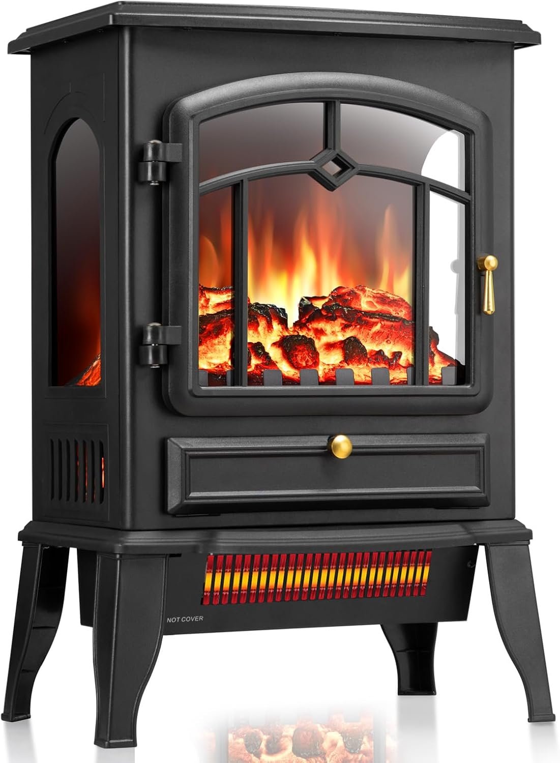 ZAFRO Electric Fireplace Stove, 5100 BTU Quick Heating Electric Fireplace Heater with Adjustable Flame Brightness, 1000W/1500W Thermostat, for Living Room, Bedroom