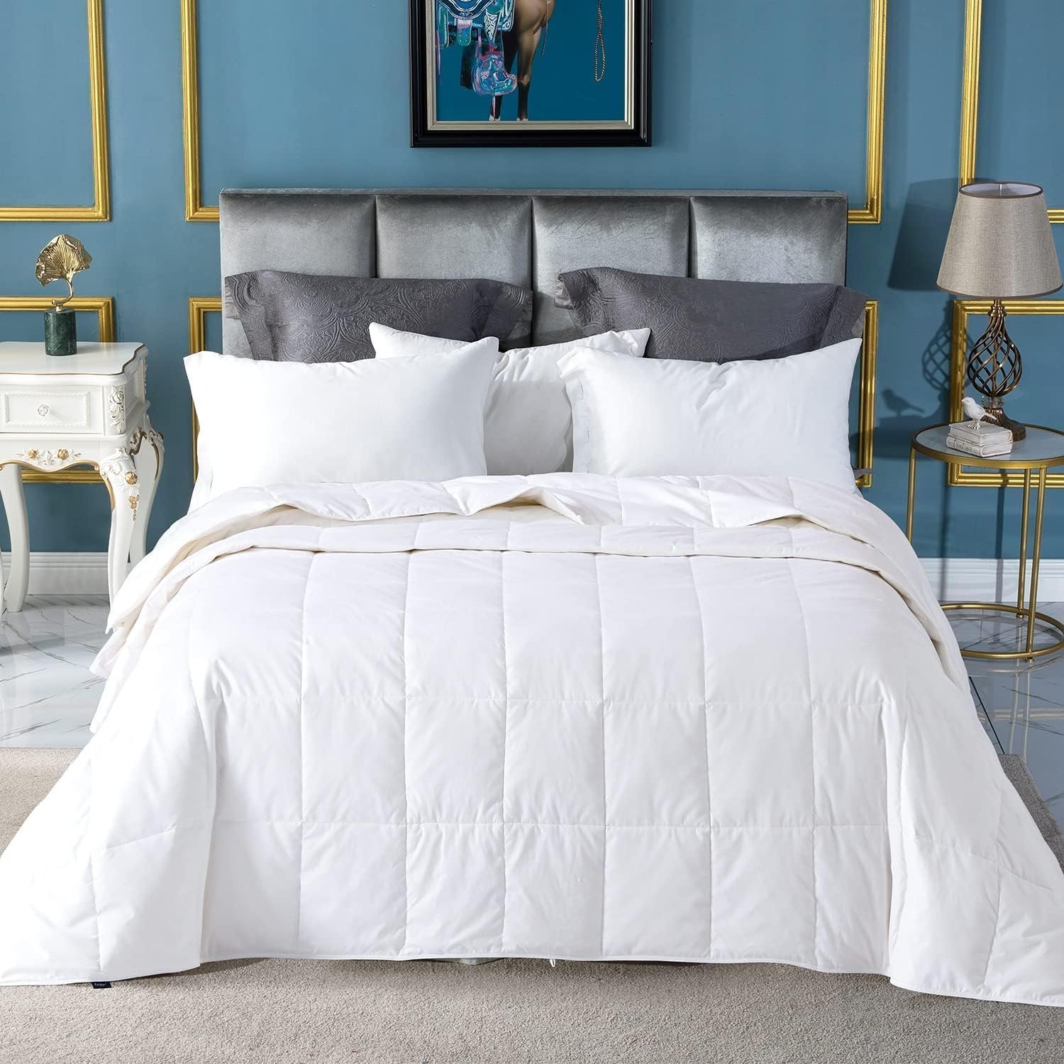Globon Summer Down Comforter King Size, Extra Lightweight Blanket/Duvet Insert for Hot Sleepers, Noiseless & Extra Soft,106×90 inches,White