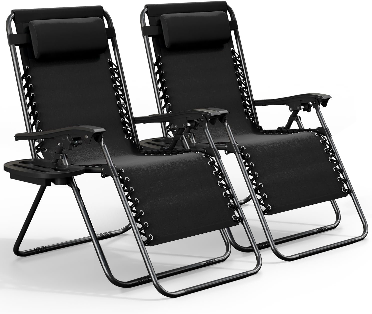 Nestl Zero Gravity Chairs Set of 2, Patio Lounge Chair Outdoor with Pillows & Cup Holder Trays, Adjustable Steel Mesh Reclining Camping Chair, Folding Patio Lawn Chair for Deck, Beach, Yard – Black