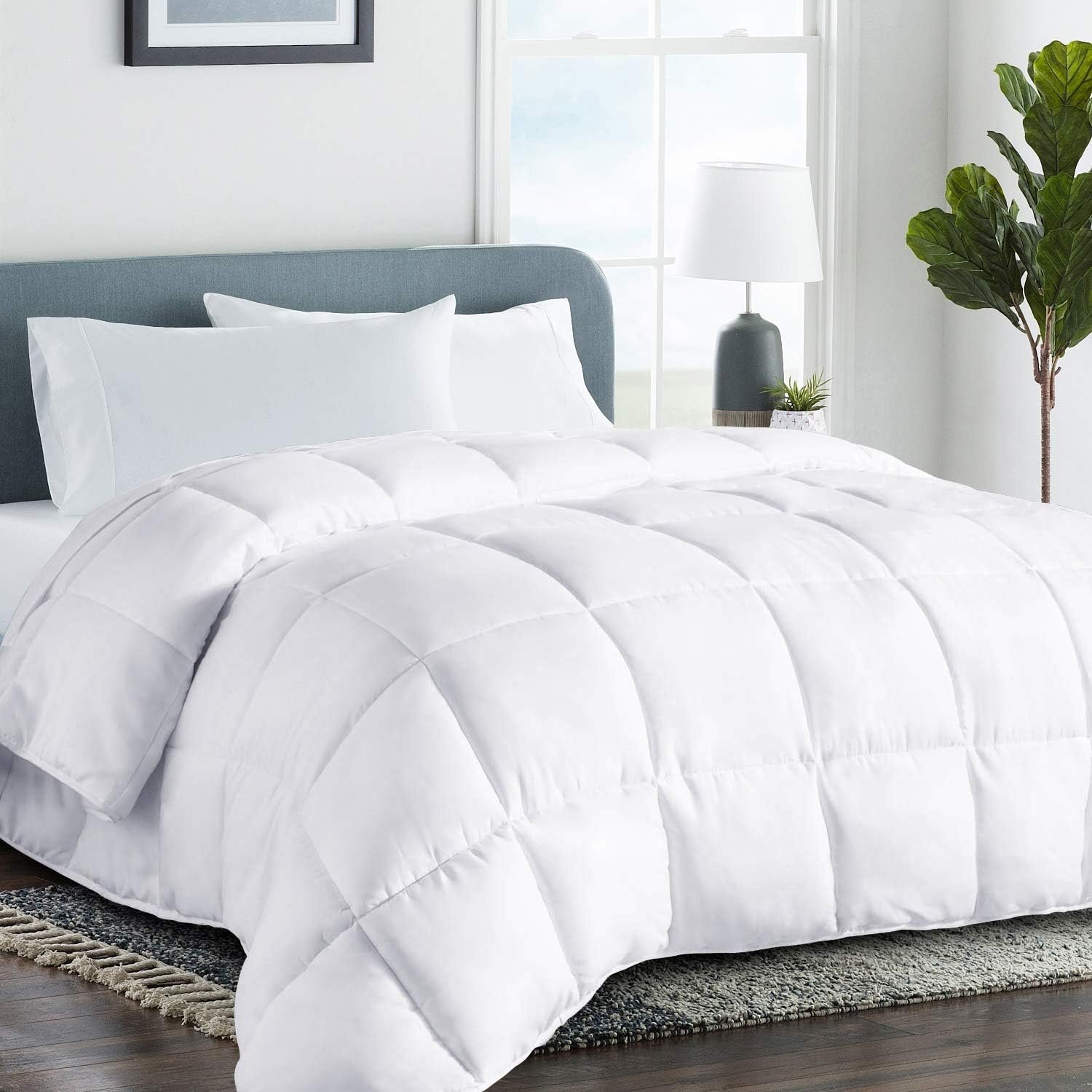 COHOME Queen Size Cooling Comforter, All-Season Quilted Down Alternative Duvet Insert, Luxury Hotel Breathable GentleSoft Comforter with Anti-Clump Tech & 8 Tabs – Reversible – White 88“ x 88” inches