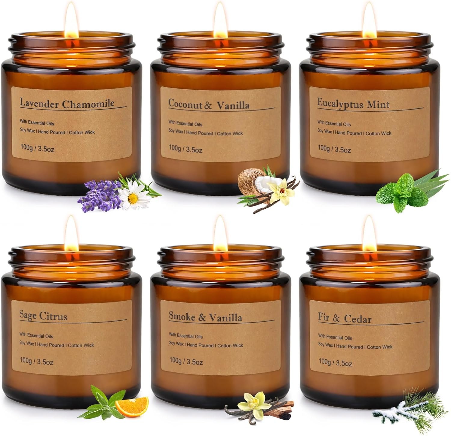 6-Pack Scented Candles for Home, 3.5 Oz Soy Wax Candles Gift Set with Lavender Chamomile & Eucalyptus Mint for Brithday Gifts Women, Mothers Day