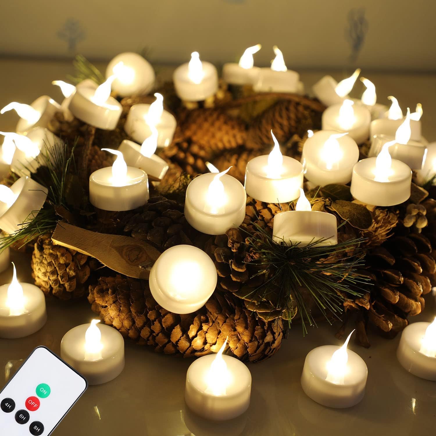 Topstone Flameless LED Candles with Remote Control – Warm White Flickering Battery Operated Candles, 400+ Hours,Timer Function, 4H/6H/8H Auto-Off,Electronic Tea Lights for Home Decor, Wedding, Party