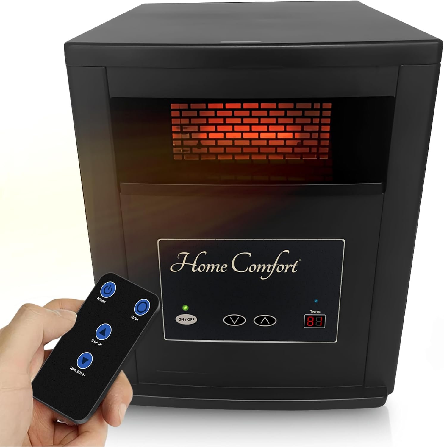 Home Comfort 1500w Infrared Heater – Energy Efficient Space Heater for Year-Round Indoor Warmth, With Thermostat and Remote Control, Portable Warmer for Bedroom, Living and Large Spaces – Black, 1500W
