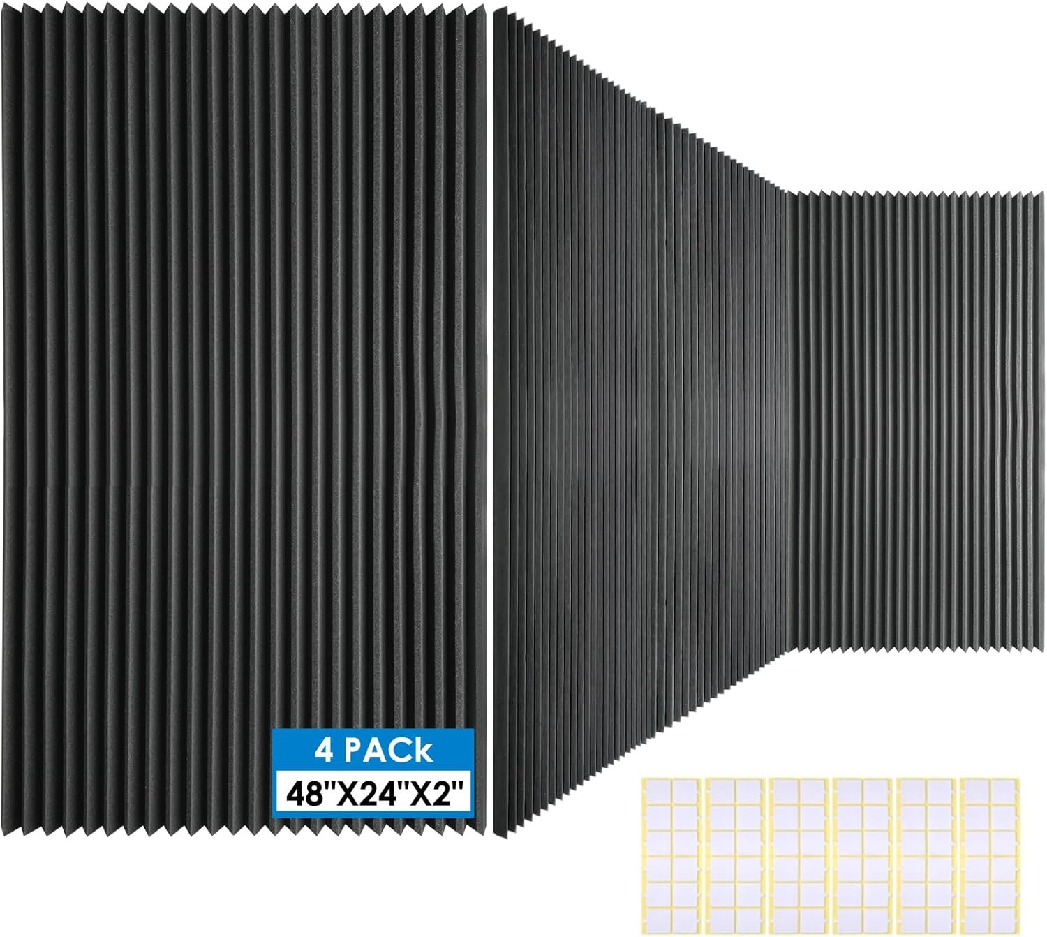 4 PCS Acoustic Panels,48”X24”X2” Soundproof Foam Wall Panels,High Density Fireproof Noise Cancelling Foam Studio Foam Panel,Noise (Black 4 Pack)