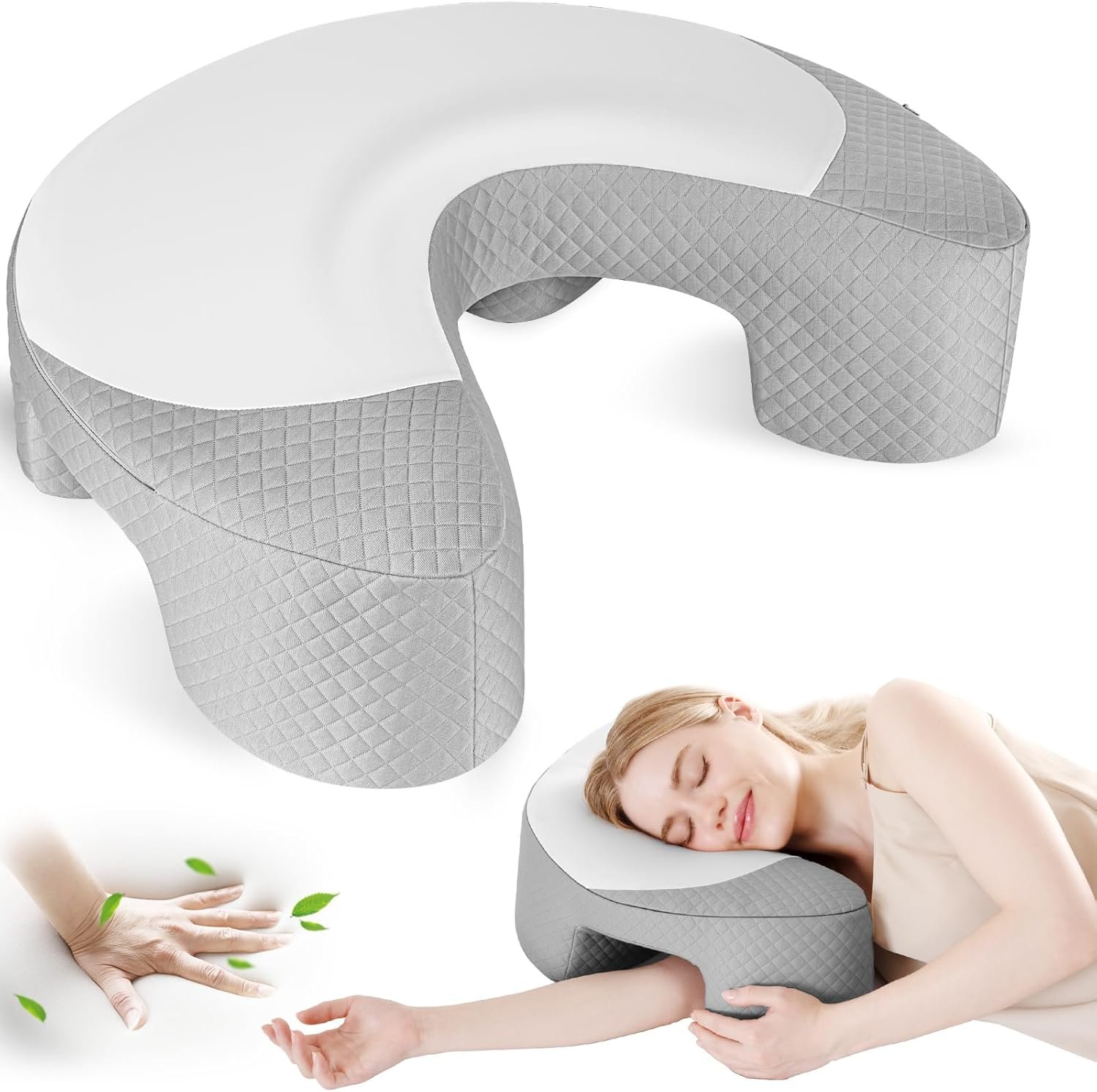 EUHAMS Side Sleeper Pillow – Ergonomic Memory Foam Shoulder Pillow with Arm Holes for Neck,Shoulder & Rotator Cuff Pain Relief-Arm Support Pillows for Adults Ideal for Left & Right Side Sleepers,Grey