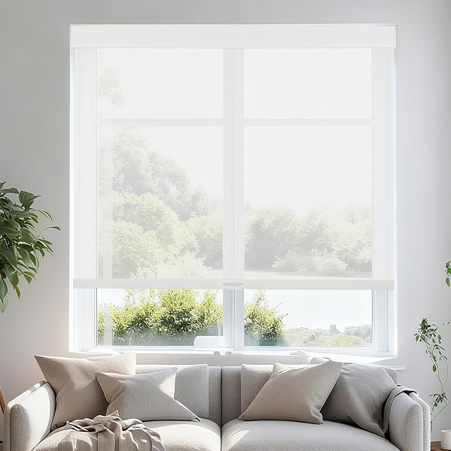 Persilux Free-Stop Cordless Roller Shades for Windows Light Filtering Shades, 5% Openness Solar Screen Semi Sheer Roller Blinds UV Protection for Office and Home. Easy to Install 20″ W x 72″ H, White