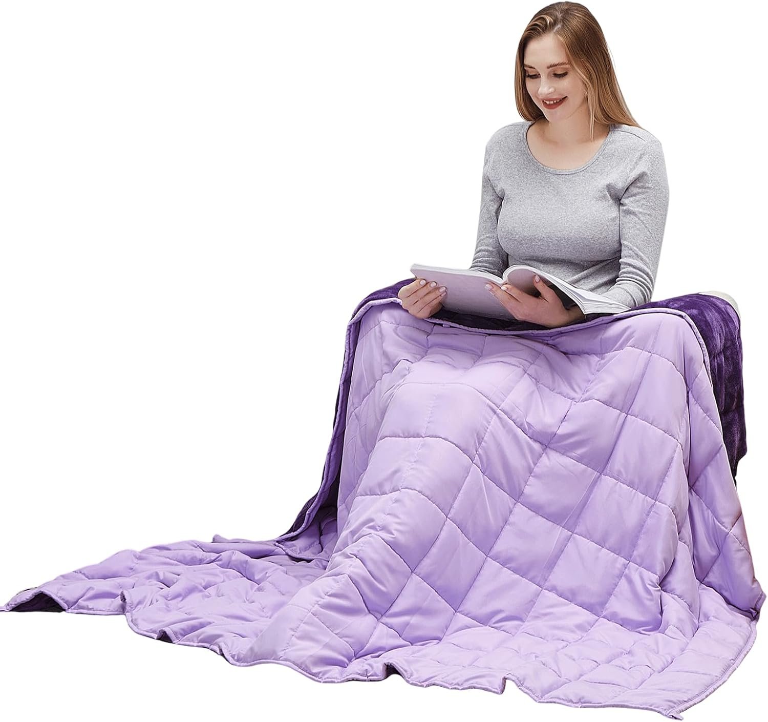MOTRIP Weighted Blanket Queen Size for Adult Flannel Bed Blanket with Sanded Reversible, 60”x80” 20 Pounds Purple