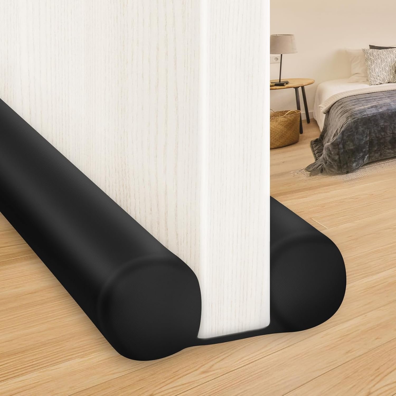 MAXTID Large Door Draft Stopper 30 Inch for Small Size Bedroom Door, Fits 0.5 to 1.7″ Gaps Draft Light Blocker Black Door Draft Guard for Bottom of Doors Adjustable Twin Sided Door Draft Stopper