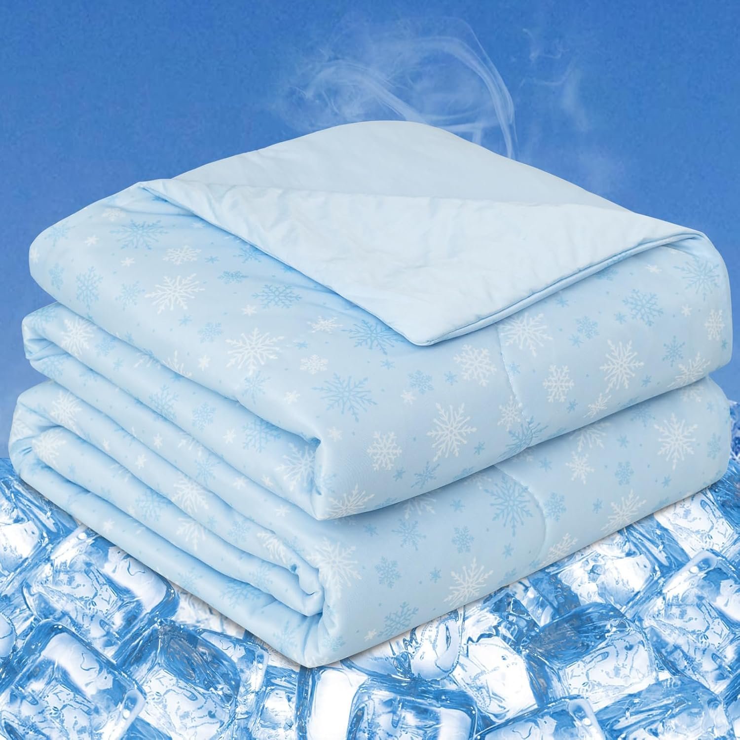 OIGAE Cooling Comforter, Japanese Q-Max 0.45 Double Sided Cooling Blankets for Hot Sleepers & Night Sweats, Lightweight Breathable Summer Blanket for Bed, Travel, Camping, Blue, Twin 60″ x 80″