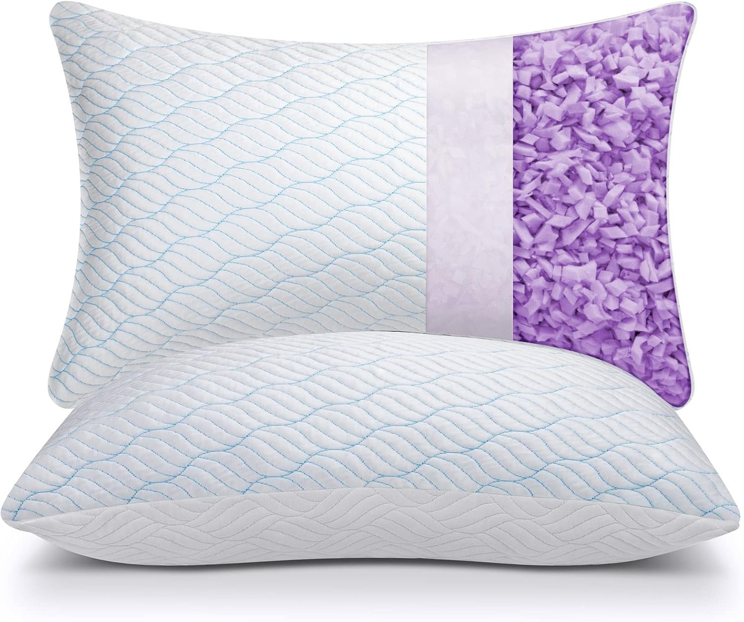 WISHSMILE Cooling Pillows Queen Size Set of 2, Memory Foam Pillows with Zipper, Adjustable Firmness for Sleeping Cool Cold Pillow to Hot, Side, Back and Stomach Sleepers, 2 Pack, 20×30
