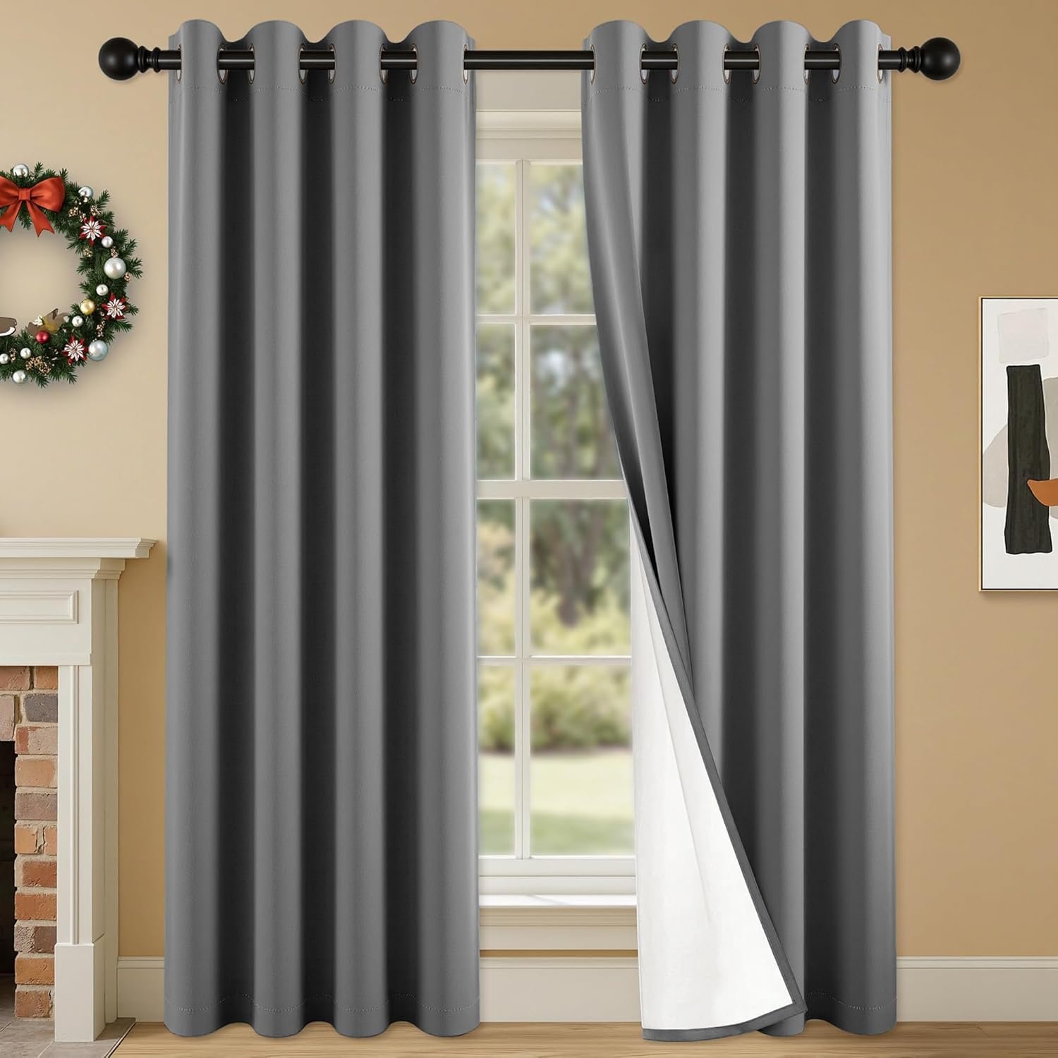 2 Panels 100% Blackout Curtains, Lightweight Thermal Insulated Grommet Drapes for Bedroom Living Room, Light Blocking Window Treatment, Pack of 2, 54×84 Inches, Charcoal Grey
