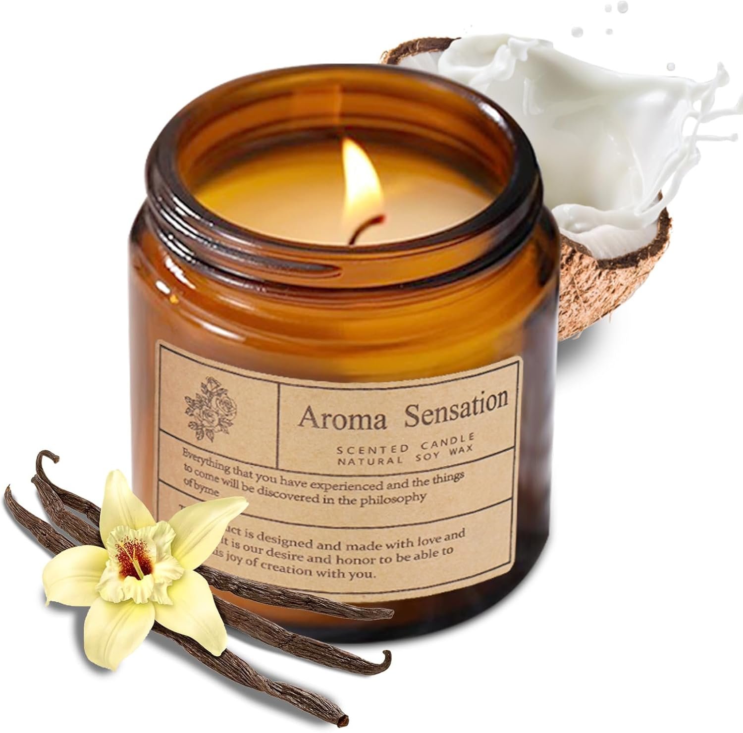 Organic Coconut Vanilla Candles – Non Toxic Soy Candles for Home, Stress Relief & Meditation (7oz)