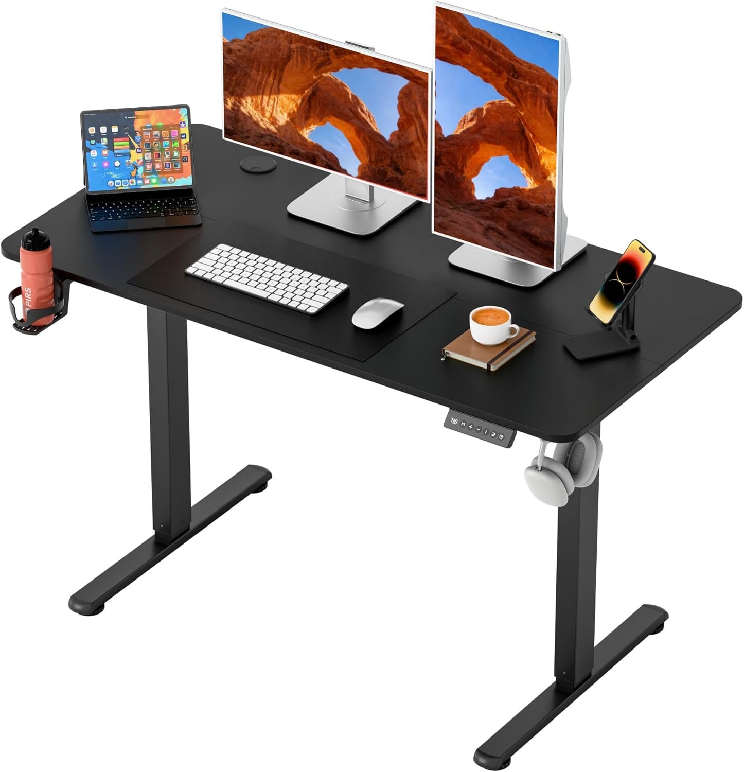 Furmax Electric Standing Desk, 45 x 24 Inches Height Adjustable Sit Stand up Desk, Memory Preset Computer Home Office Desks with Sturdy Metal Frame, Phone Stand Cable Management Hole (Black, 45”)
