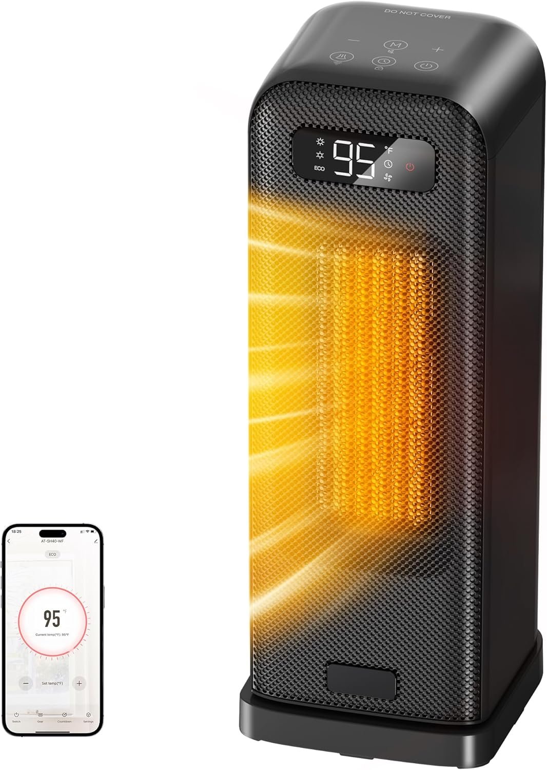 FLANUR Space Heater for Bedroom, Smart Electric Heater with WiFi and Voice Control, 12H Timer, 4 Modes, Thermostat, 1500W PTC Ceramic Indoor Heater, 36dB Quiet Heating for Home Office, 1Pack Black