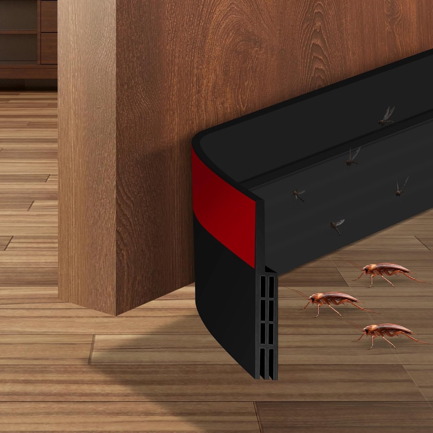 Ainiv Door Draft Stopper Under Door Seal, 2″ W x 39″ Cutable Soundproof Door Seal, Adhesive Under Door Sweep Weather Stripping Soundproof Kit, Under Door Draft Stopper Seals Anti-Collision-Black