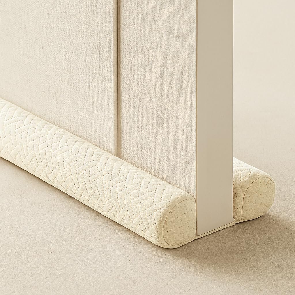 Ciieyuo Velvet Under Door Draft Stopper, Noise Blocker & Soundproof Door Seal, Blocks Cold Air, Light & Smoke, Easy Install Under Door Gap Filler, Door Sweep for Bottom 30″-36″ White Beige