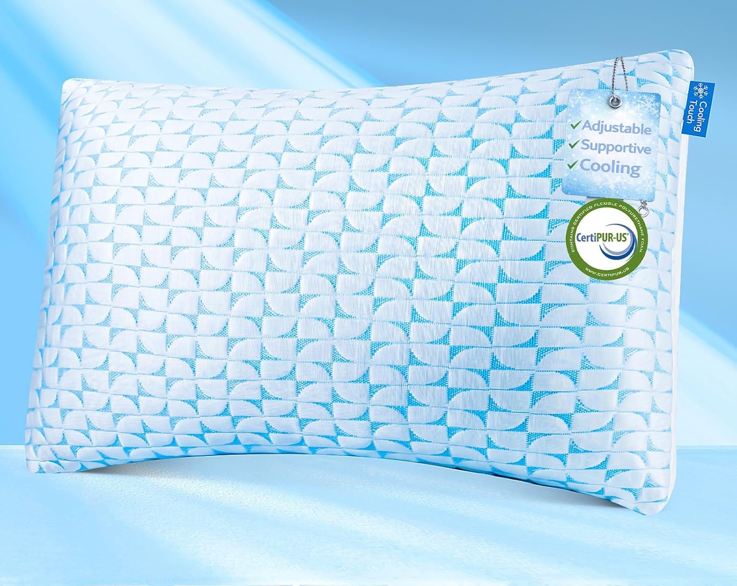 QUTOOL Firm Pillow Shredded Memory Foam, Cooling Pillow for Hot Sleeper, Adjustable Bed Pillow for Side Back Stomach Sleepers, Washable Cover, CertiPUR-US Certified, Standard Size