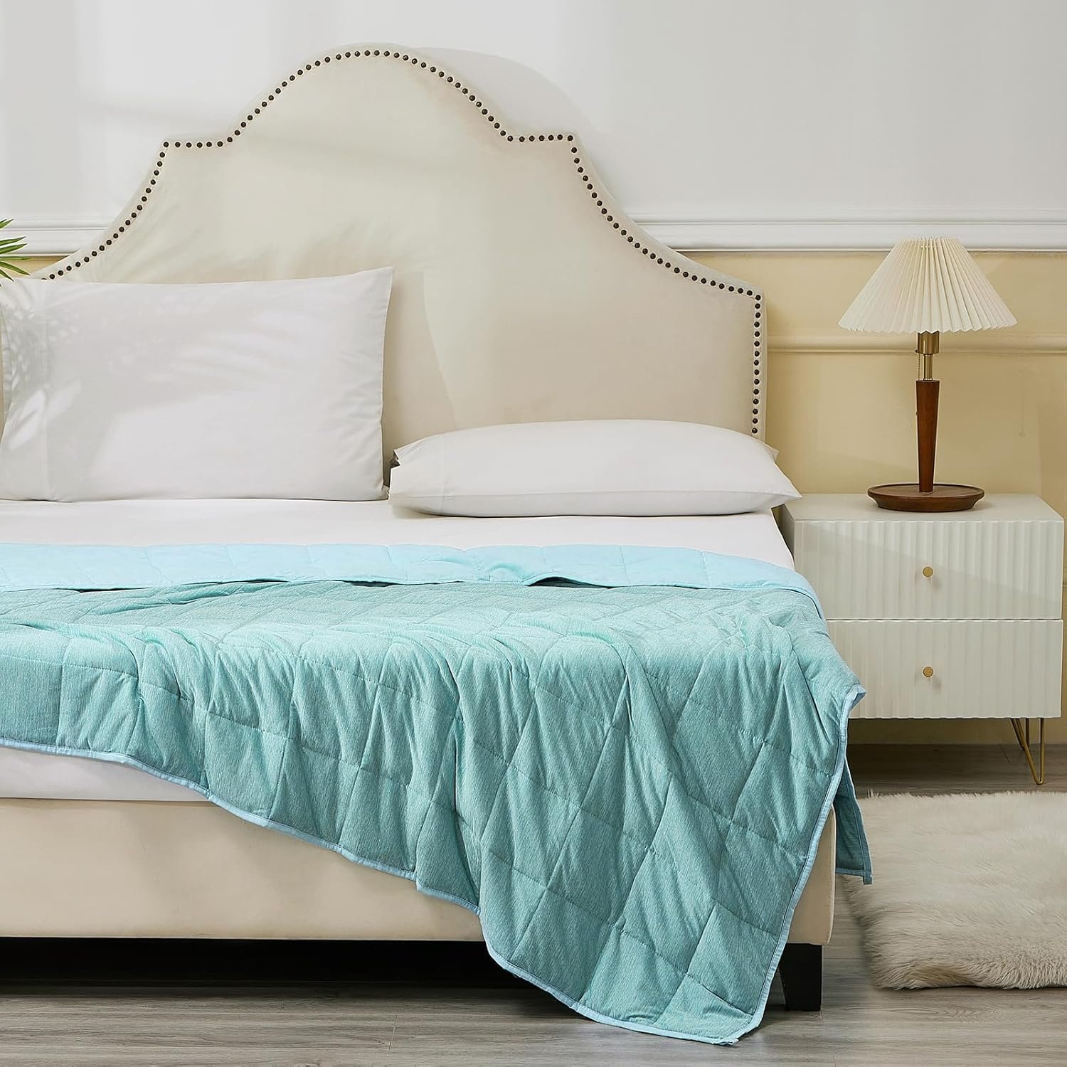 Weighted Blanket Twin Size 15bls, Cooling Blanket for Adult Hot Sleepers, Soft Bed Blanket Universal to All Seasons, 48”x72” 15 LBS, Water Blue