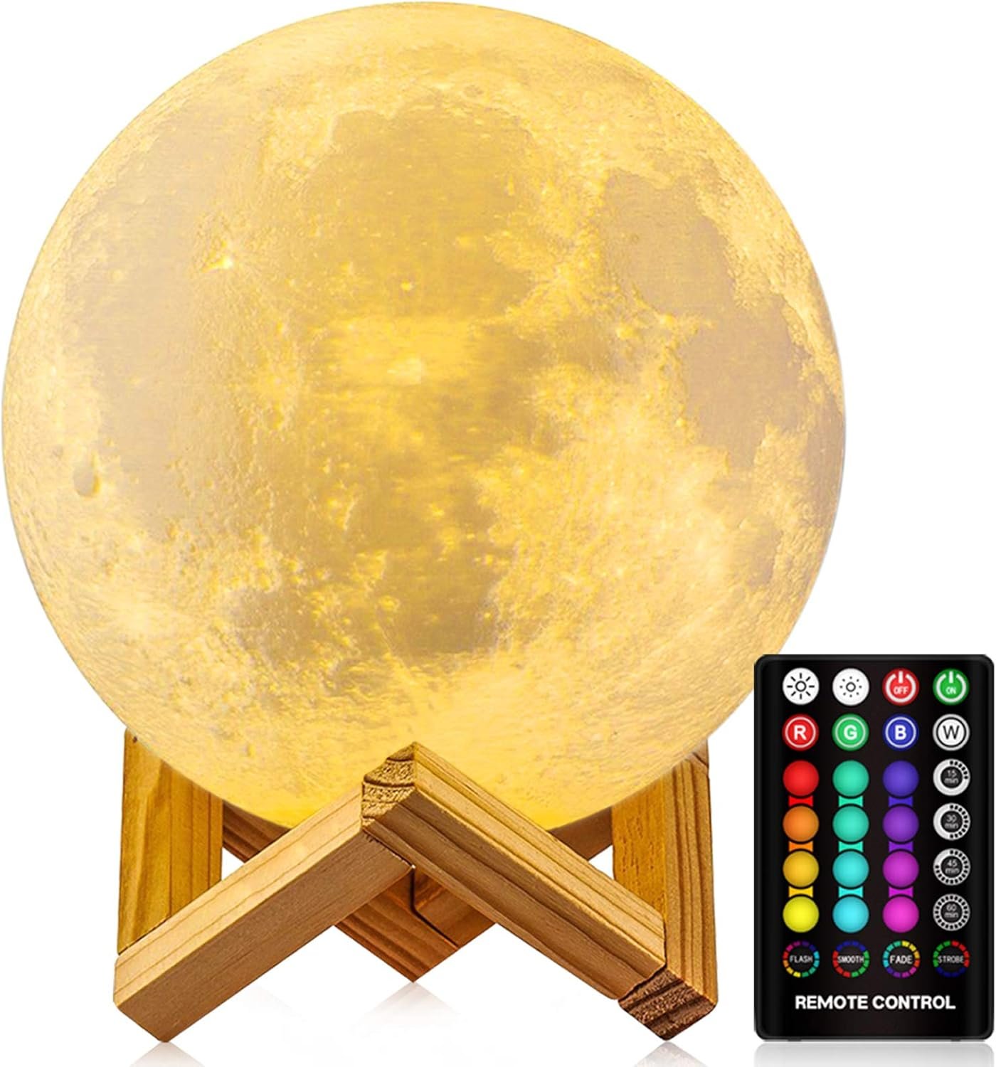 Moon Lamp, 16 Colors Moon Night Light with Stand & Remote &Touch Control and USB Rechargeable Decorative Light Up Moon Lamp for Baby Kids Lover Birthday Party Gifts(4.8 inch)
