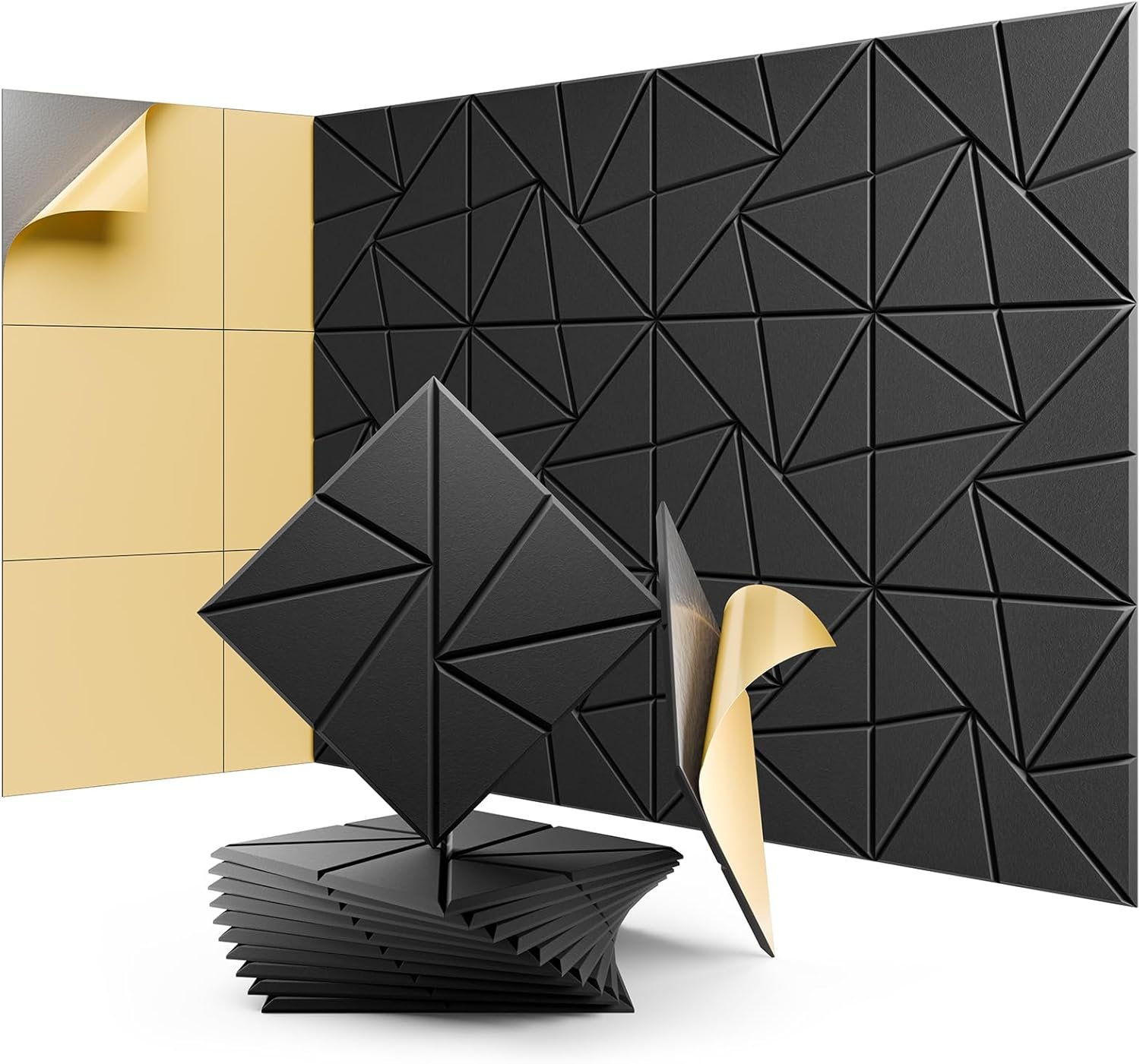 12 Pack Acoustic Panels, Sound Proof Foam Panels for Walls, Self-Adhesive High Density Soundproof Wall Panels, 12″ X 12″ X 0.4″, Sound Absorbing Panels for Home, Studio, Office (Black)