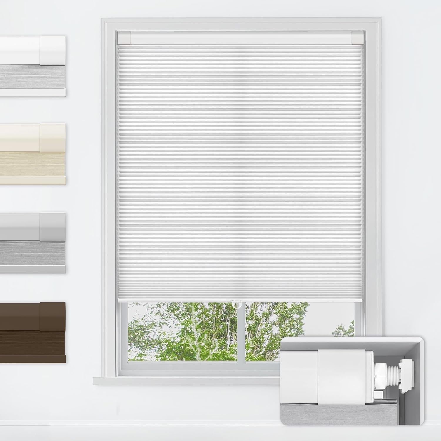 LazBlinds No Tools No Drill Cordless Cellular Shades, Light Filtering Honeycomb Shades for Home, Thermal Insulation Blinds for Windows, 22″ W x 36″ H, White