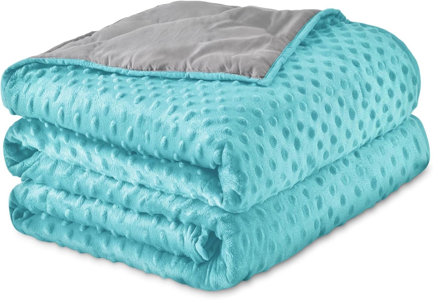 30LB Weighted Blanket for Adults 86″x 90″ Aqua Color, 2-Sided Microfiber Blanket with Premium Glass Beads, Cooling & Heating All-Season Thick Blanket