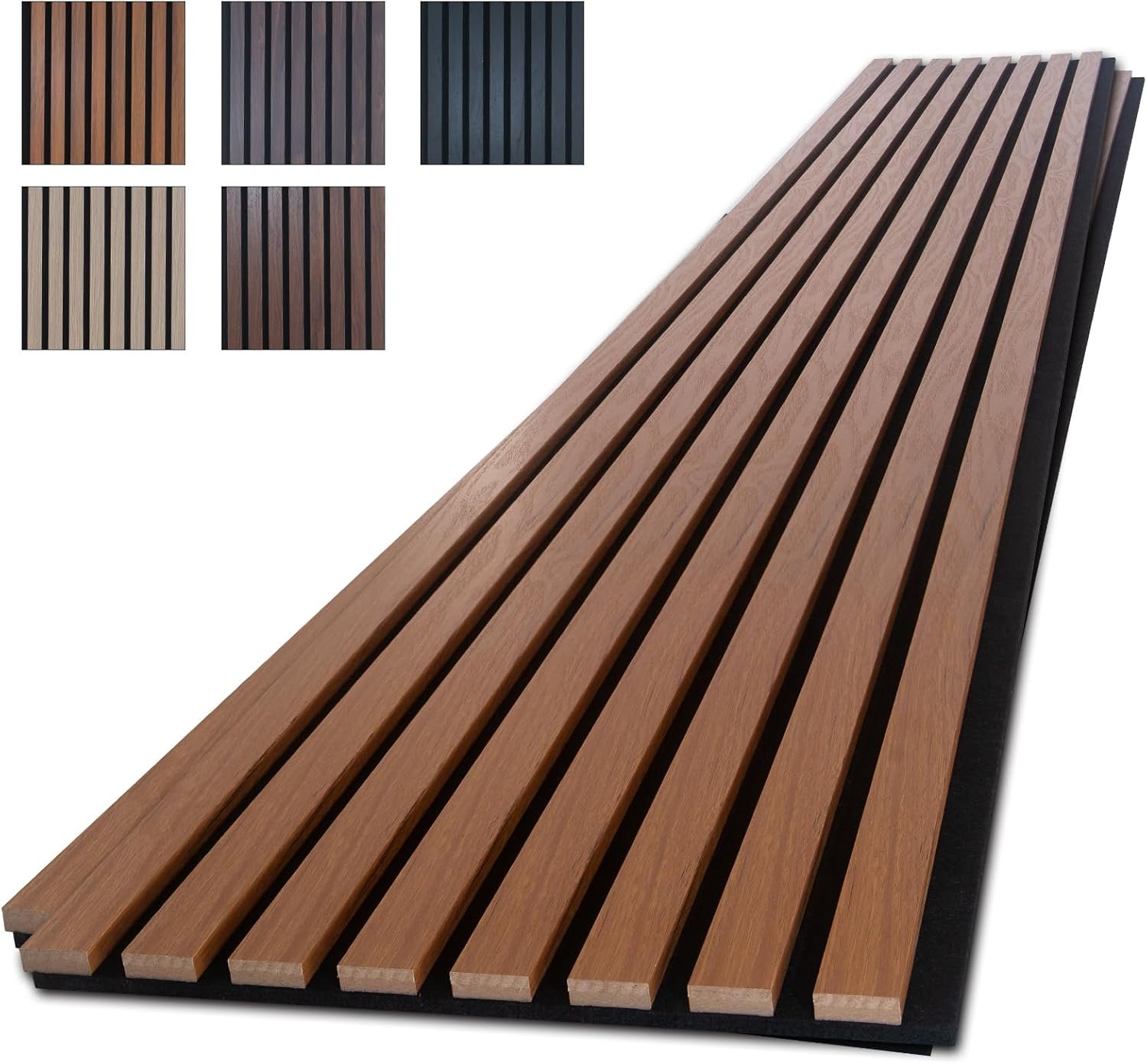 NeatiEase Wood Panels for Wall, 4-Piece 96″ x 12.6″ Soundproof Wood Slat Wall Panel for Interior Wall Decor Noise Cancelling, Acoustic Wall Panels, Sound Absorbing Panel (Teak)
