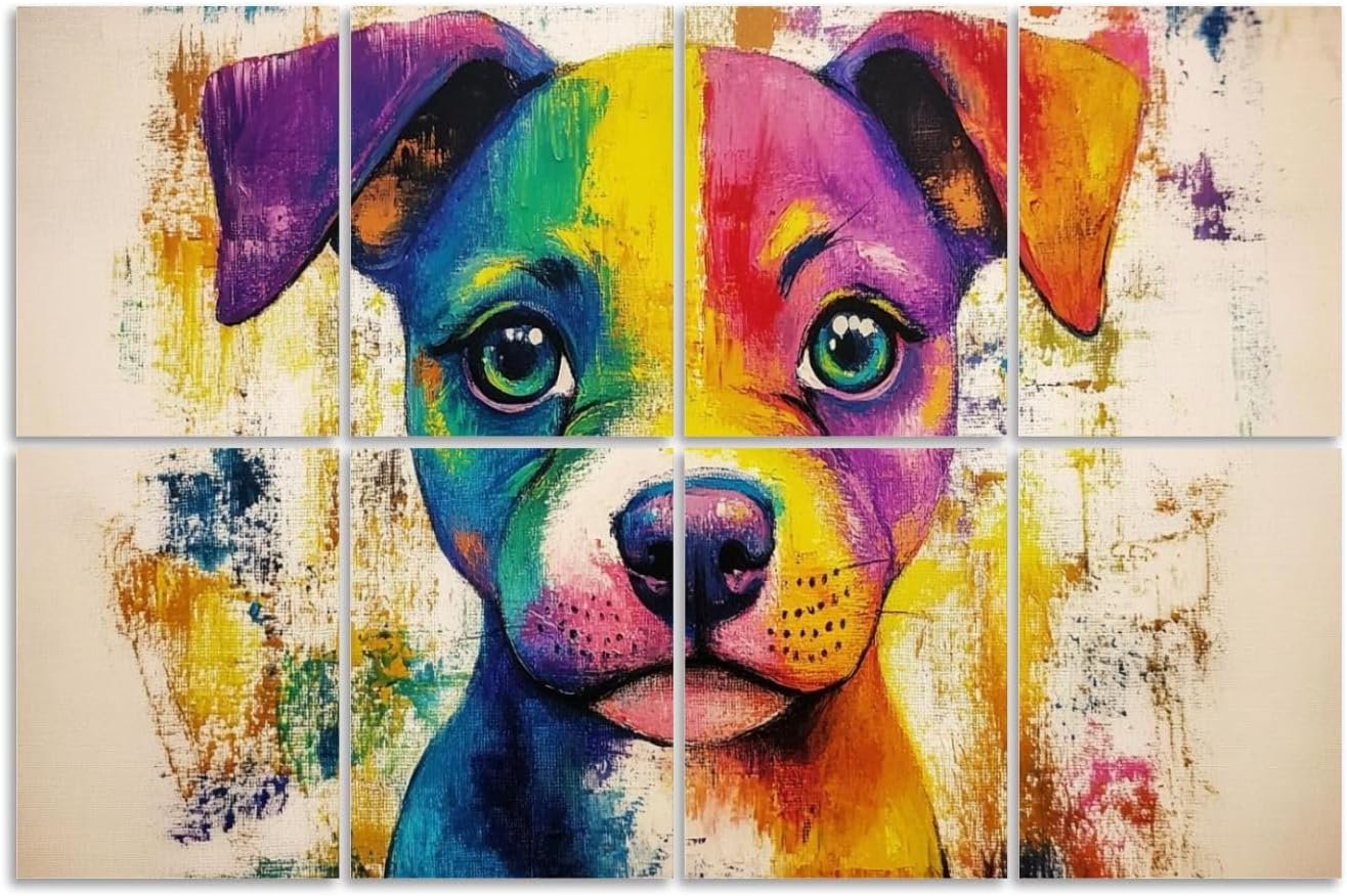8 Pack Art Acoustic Panels Sound Absorbing Dog Colorful Animal Pet Puppy Butterfly Modern Expressive Eyes Decorative Soundproof Wall Panels Self Adhesive for Recording Studios Office 48″x32″